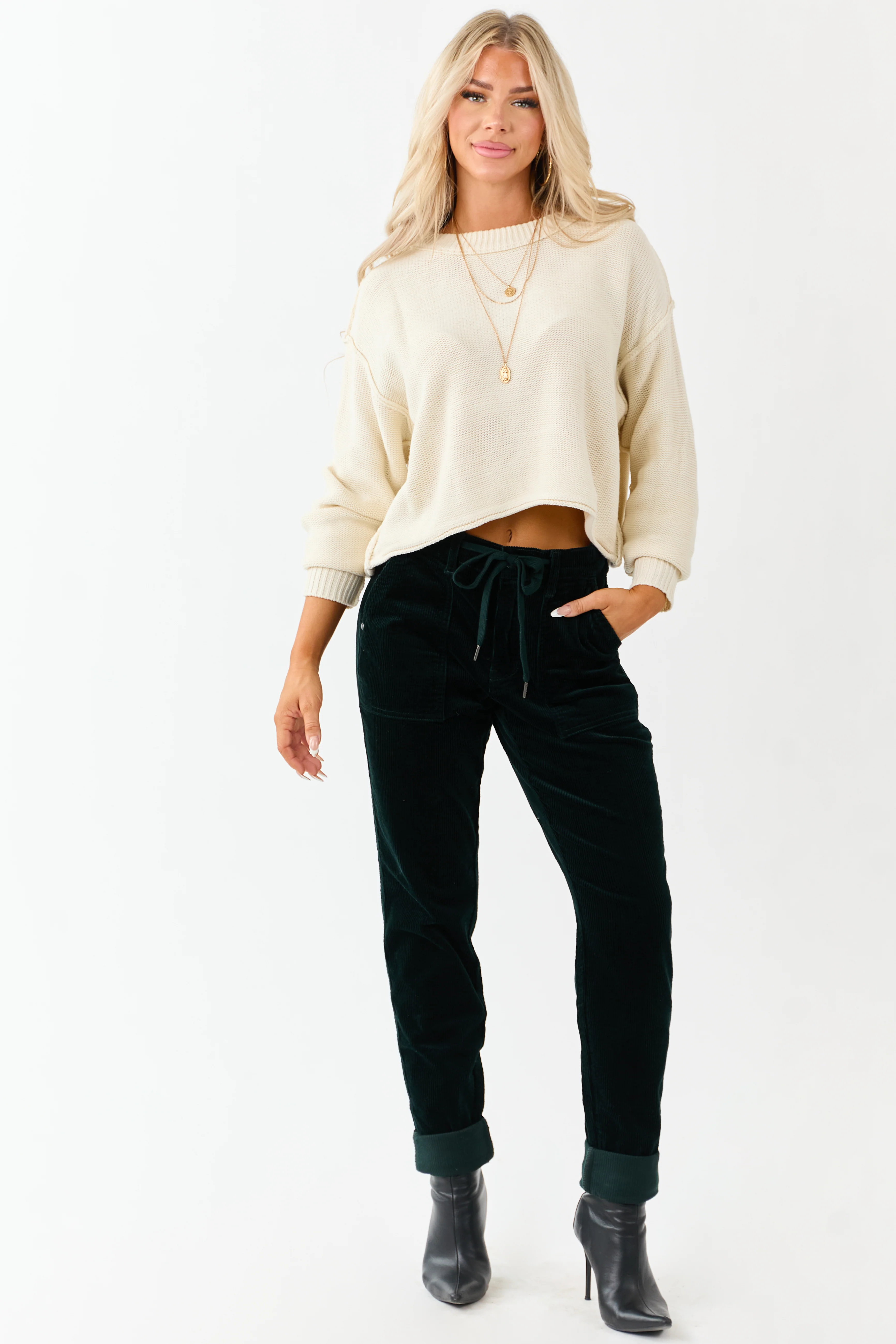 Judy Blue Forest Green Slim Straight Corduroy Pants