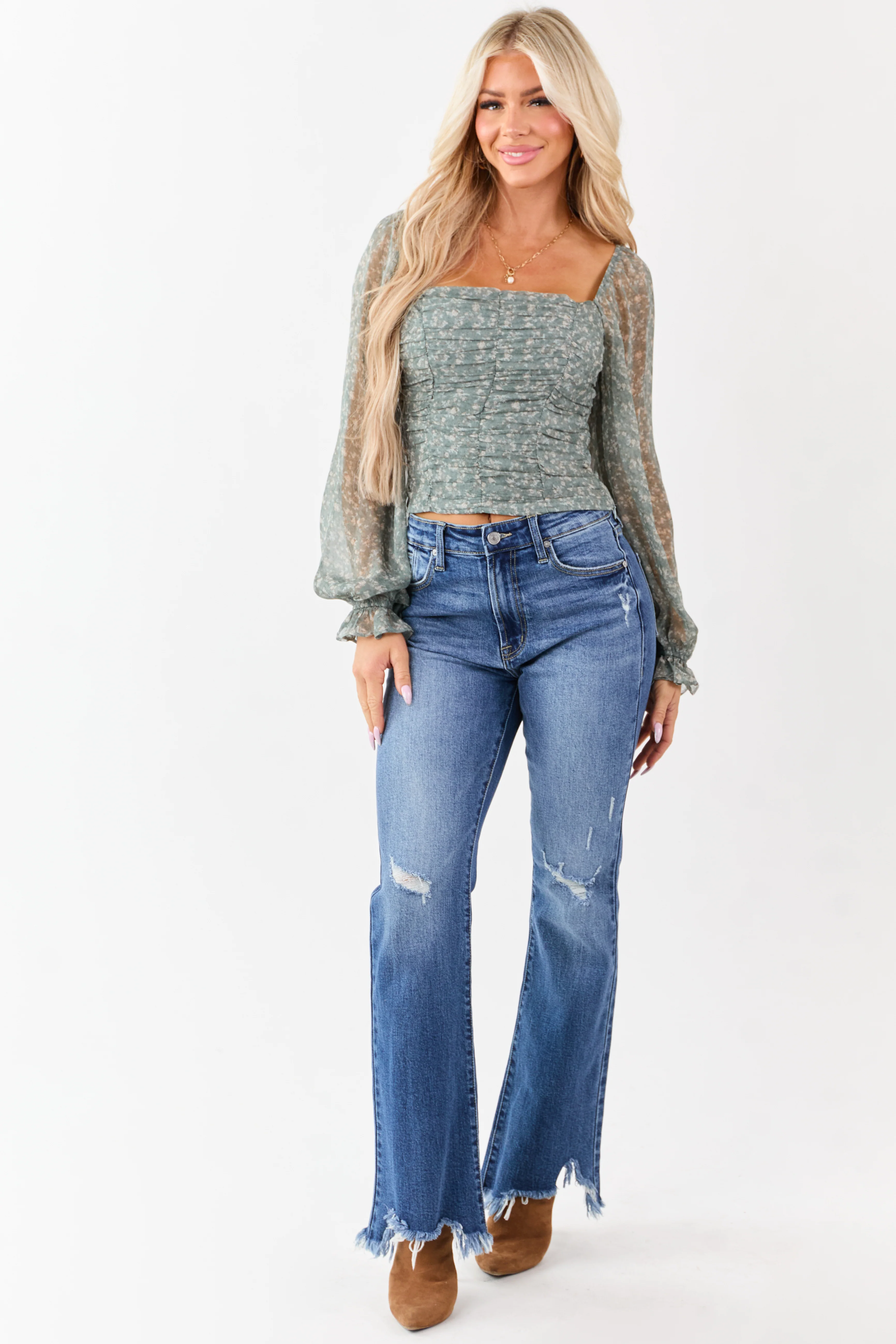Juniper Ruched Floral Print Puff Sleeve Top - Image 4
