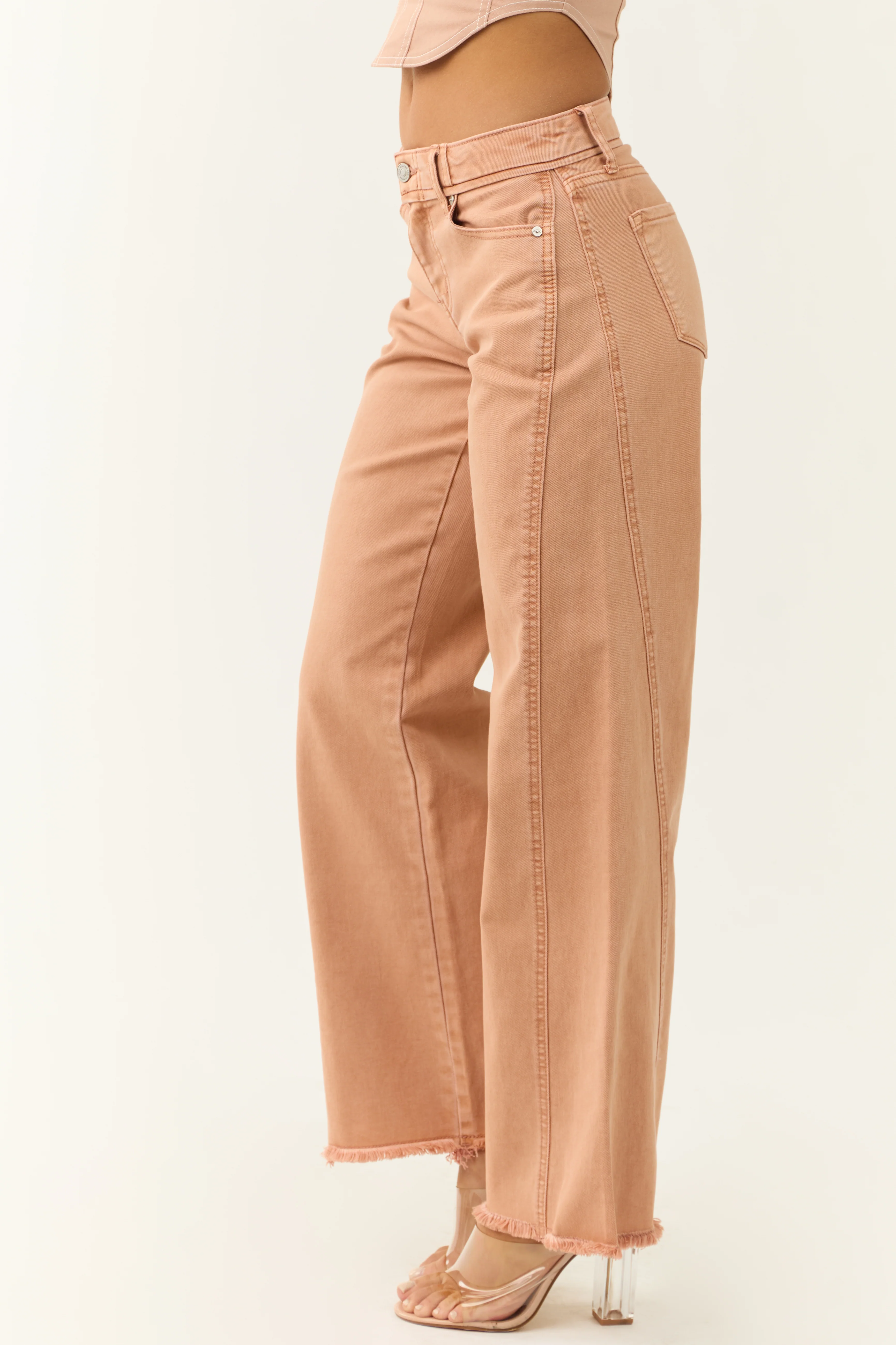KanCan Apricot Wide Leg Frayed Hem Jeans - Image 3