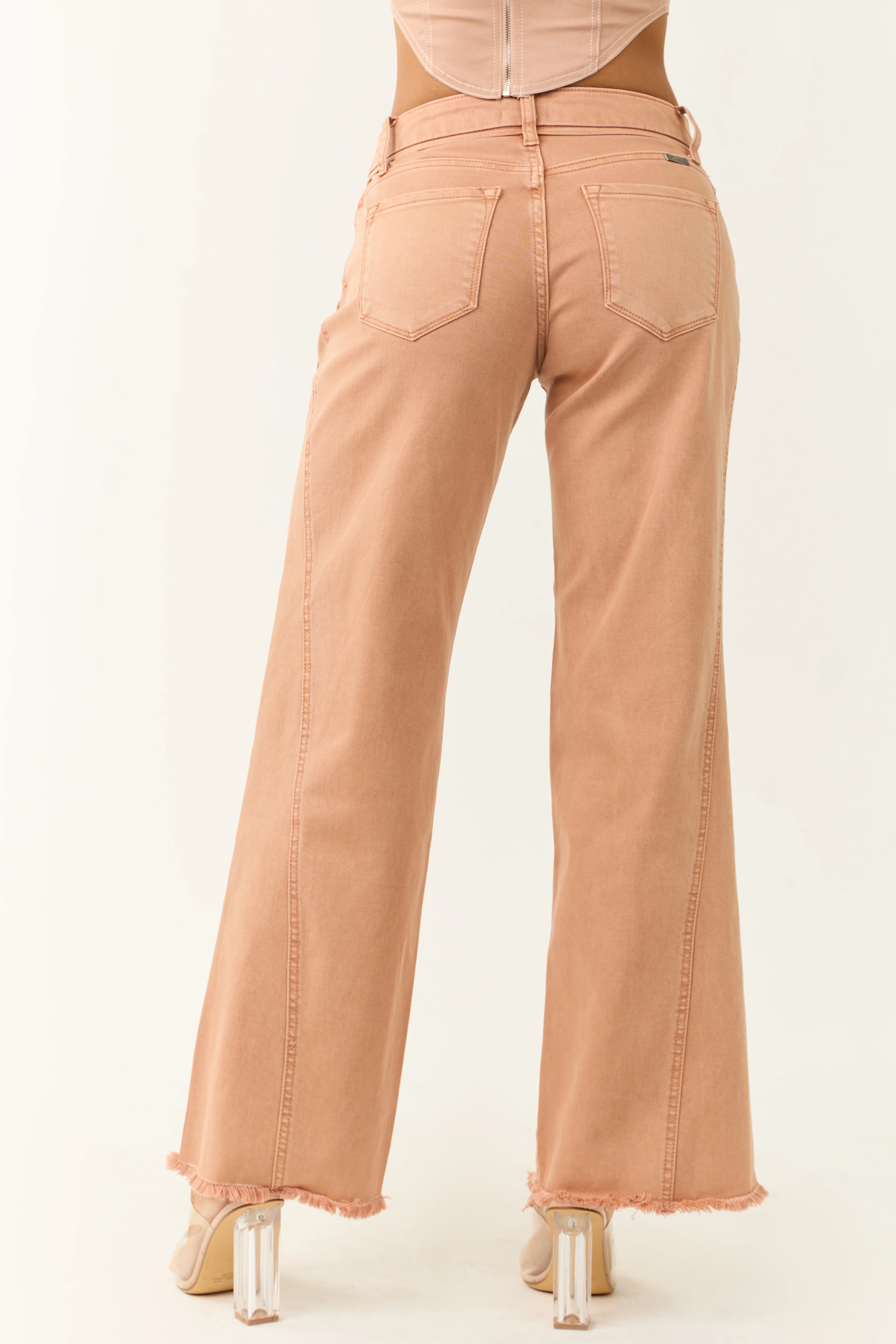 KanCan Apricot Wide Leg Frayed Hem Jeans - Image 4