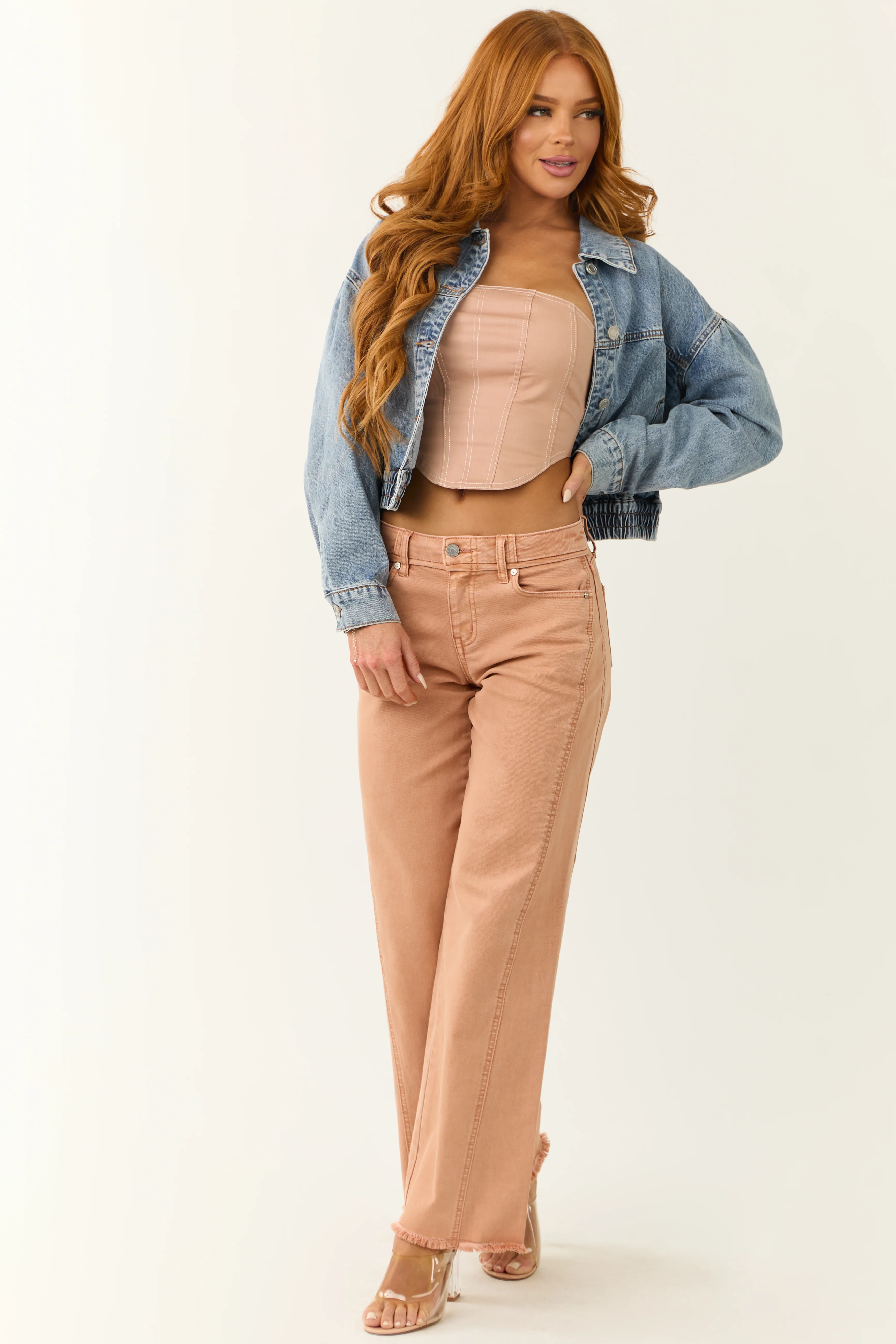 KanCan Apricot Wide Leg Frayed Hem Jeans - Image 6