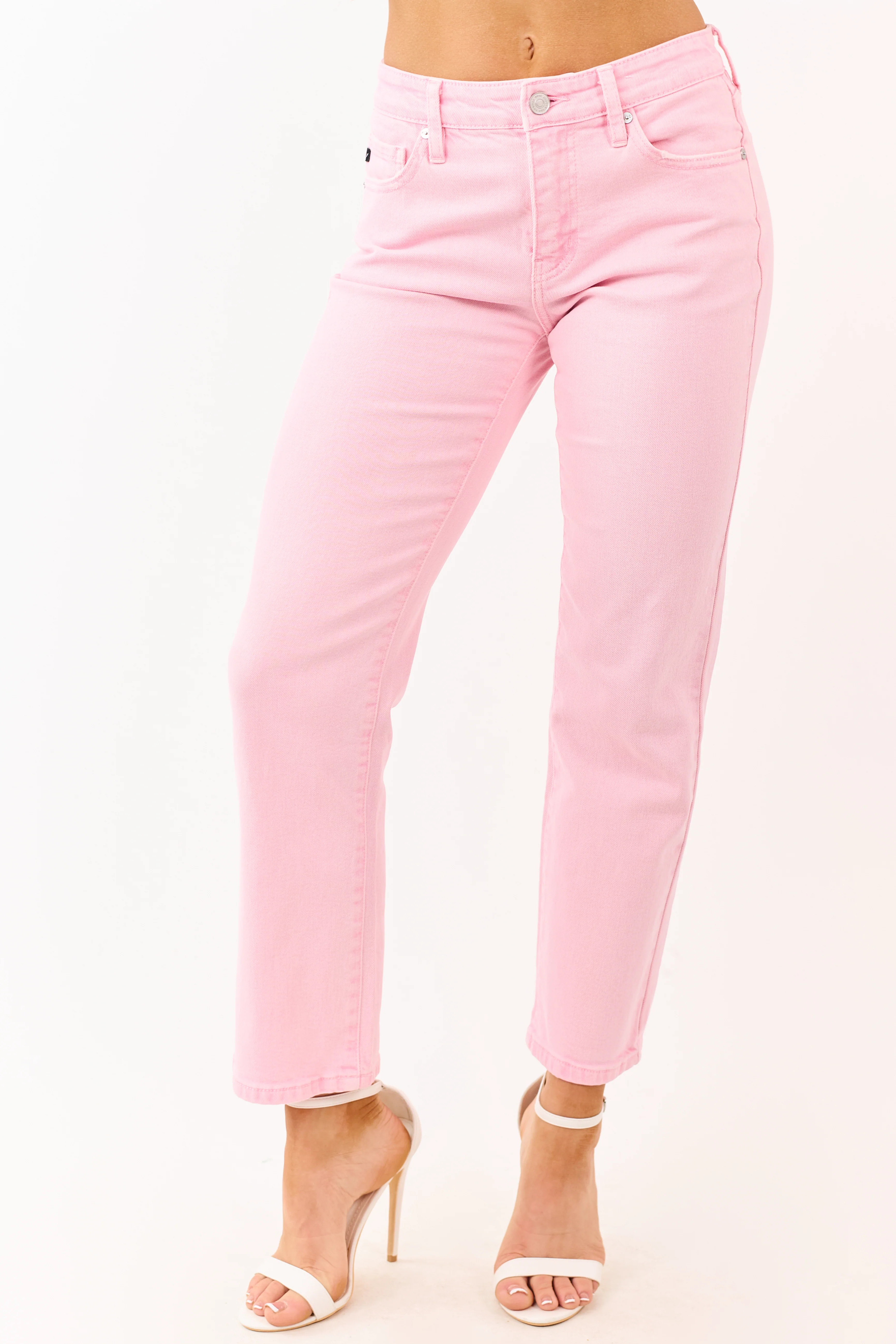 KanCan Baby Pink Stretchy Mid Rise Straight Jeans - Image 3