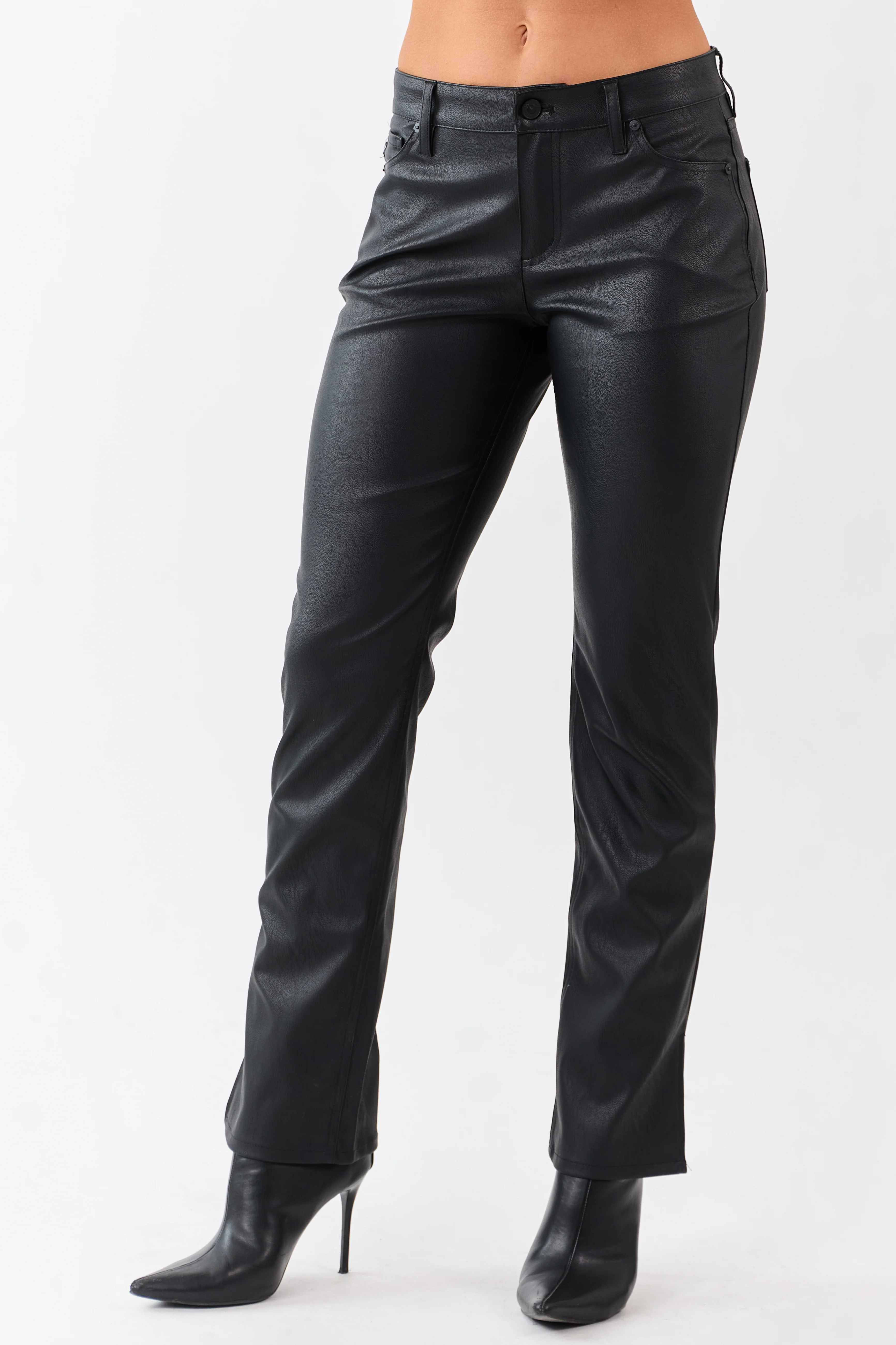 KanCan Black Faux Leather Ankle Slit Bootcut Pants - Image 2
