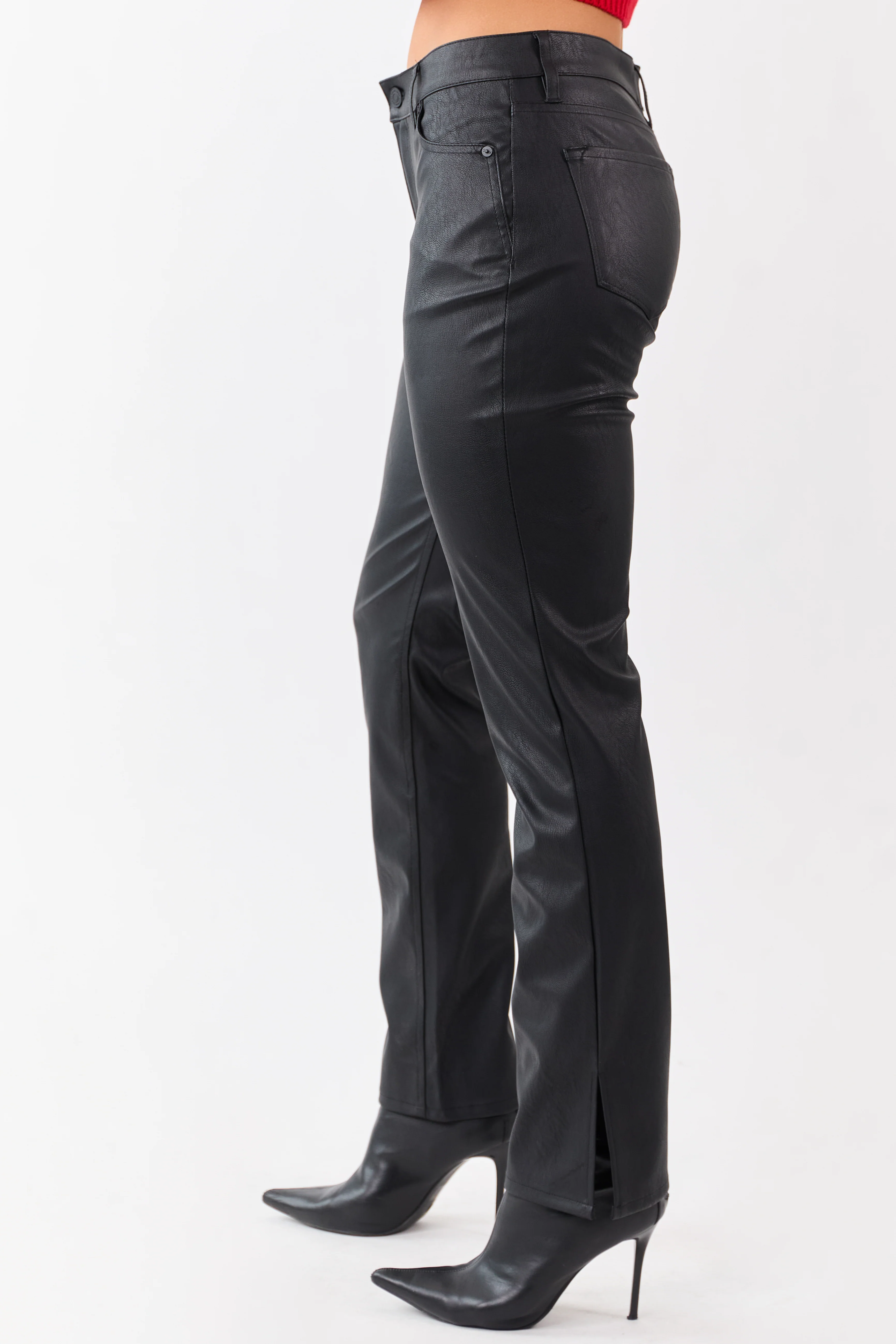 KanCan Black Faux Leather Ankle Slit Bootcut Pants - Image 3