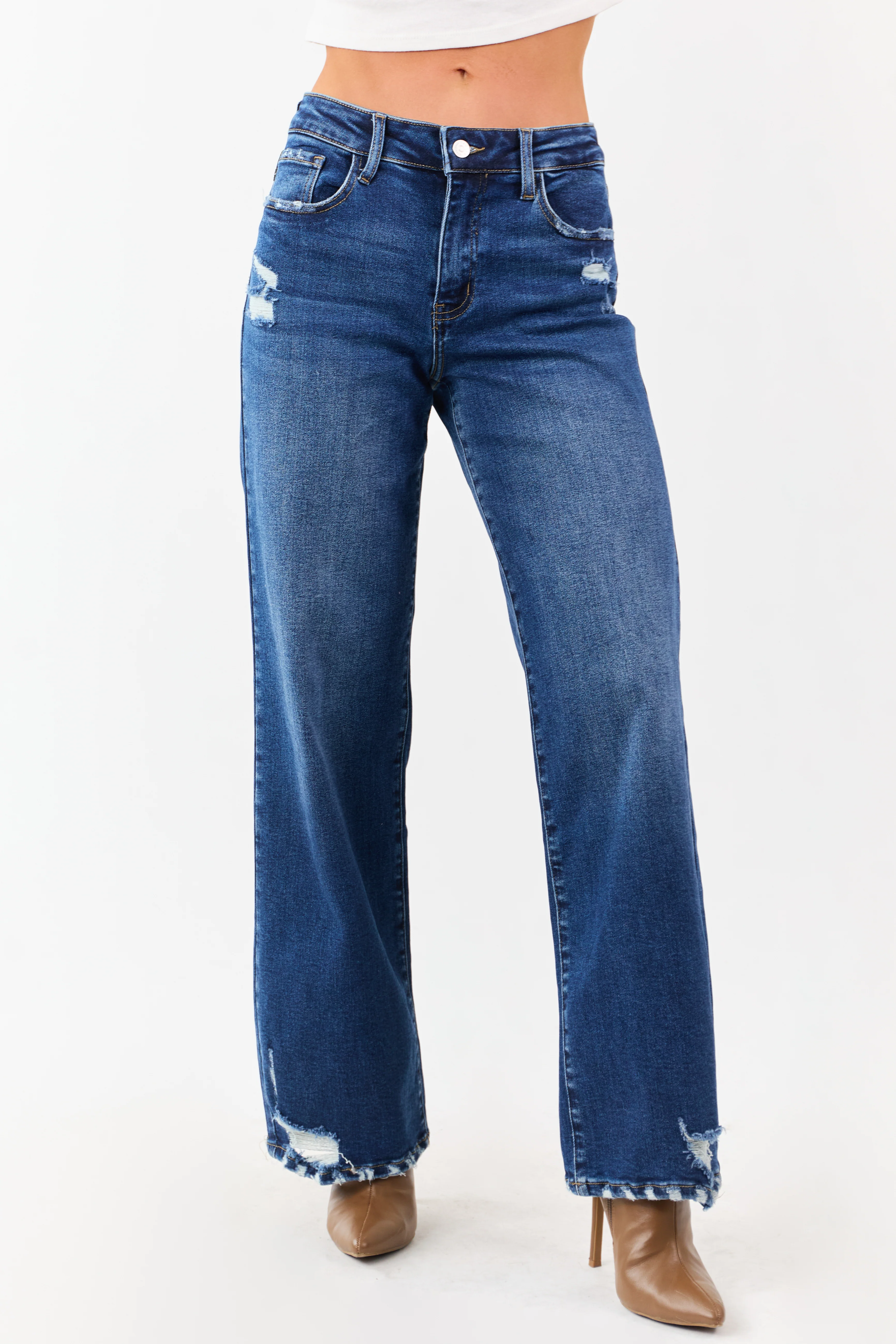 KanCan Dark Wash Wide Leg High Rise Stretchy Jeans
