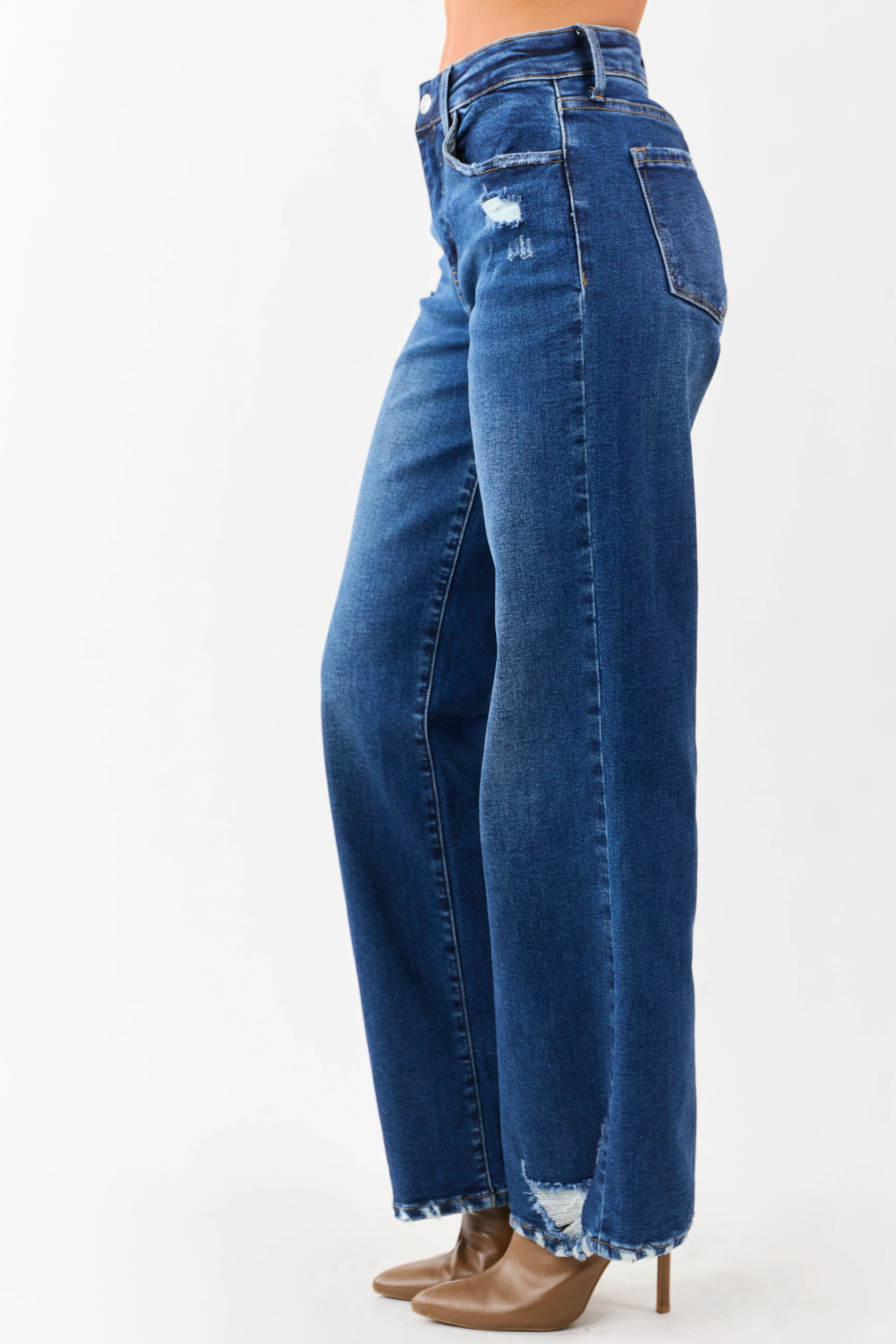 KanCan Dark Wash Wide Leg High Rise Stretchy Jeans - Image 3
