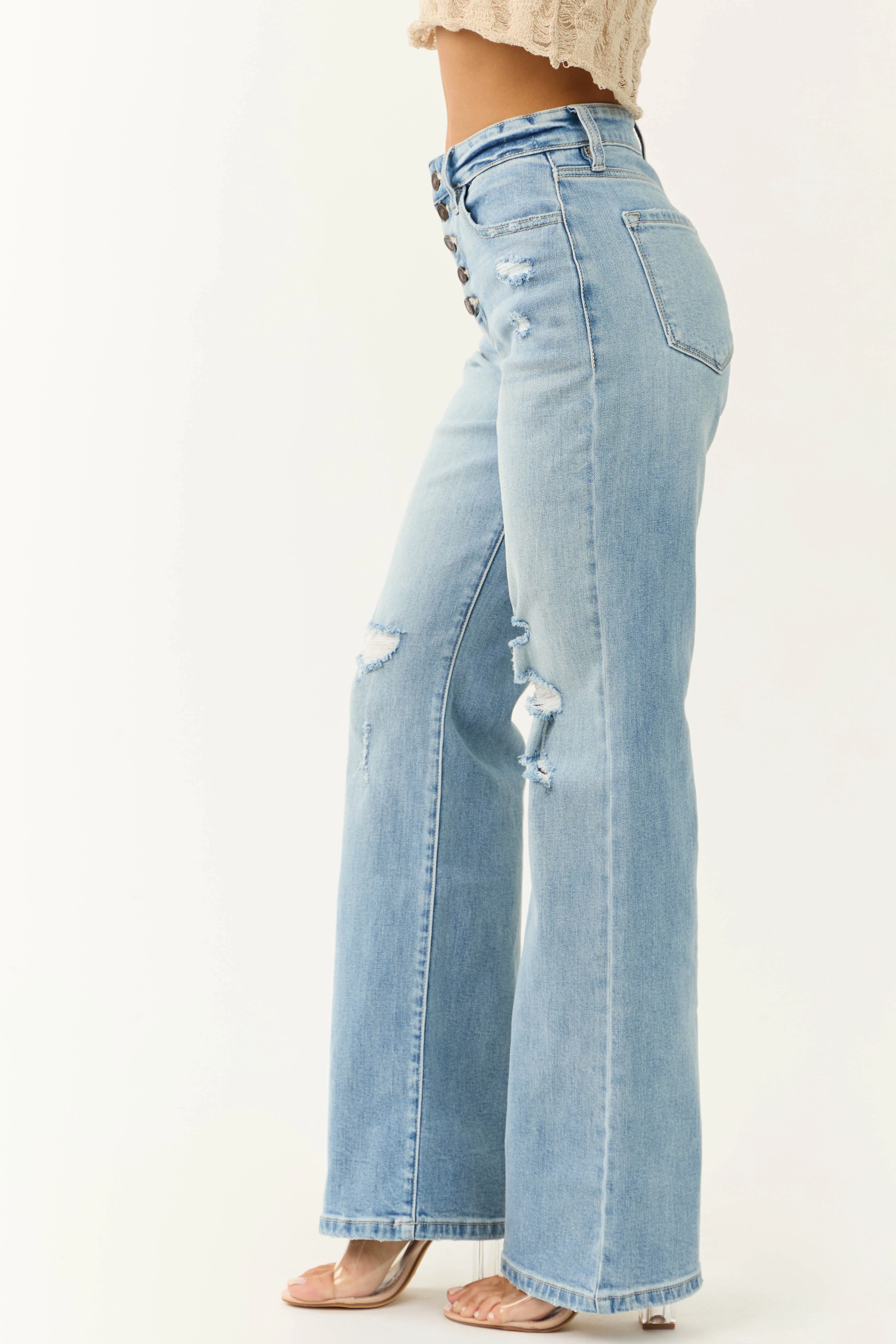KanCan Light Wash High Rise 90's Flare Jeans - Image 3