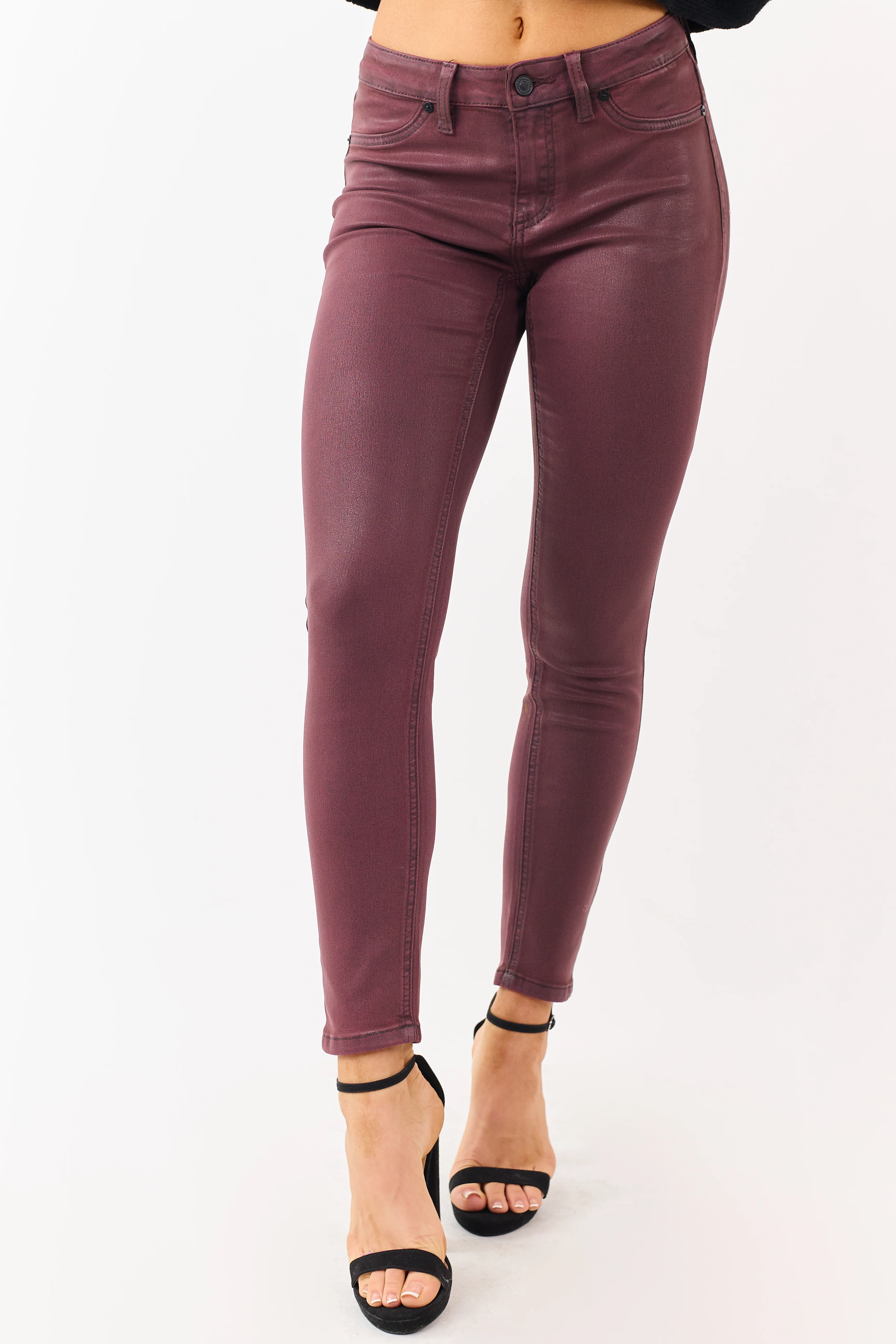 KanCan Mahogany Mid Rise Coated Stretchy Skinny Jeans - Image 2