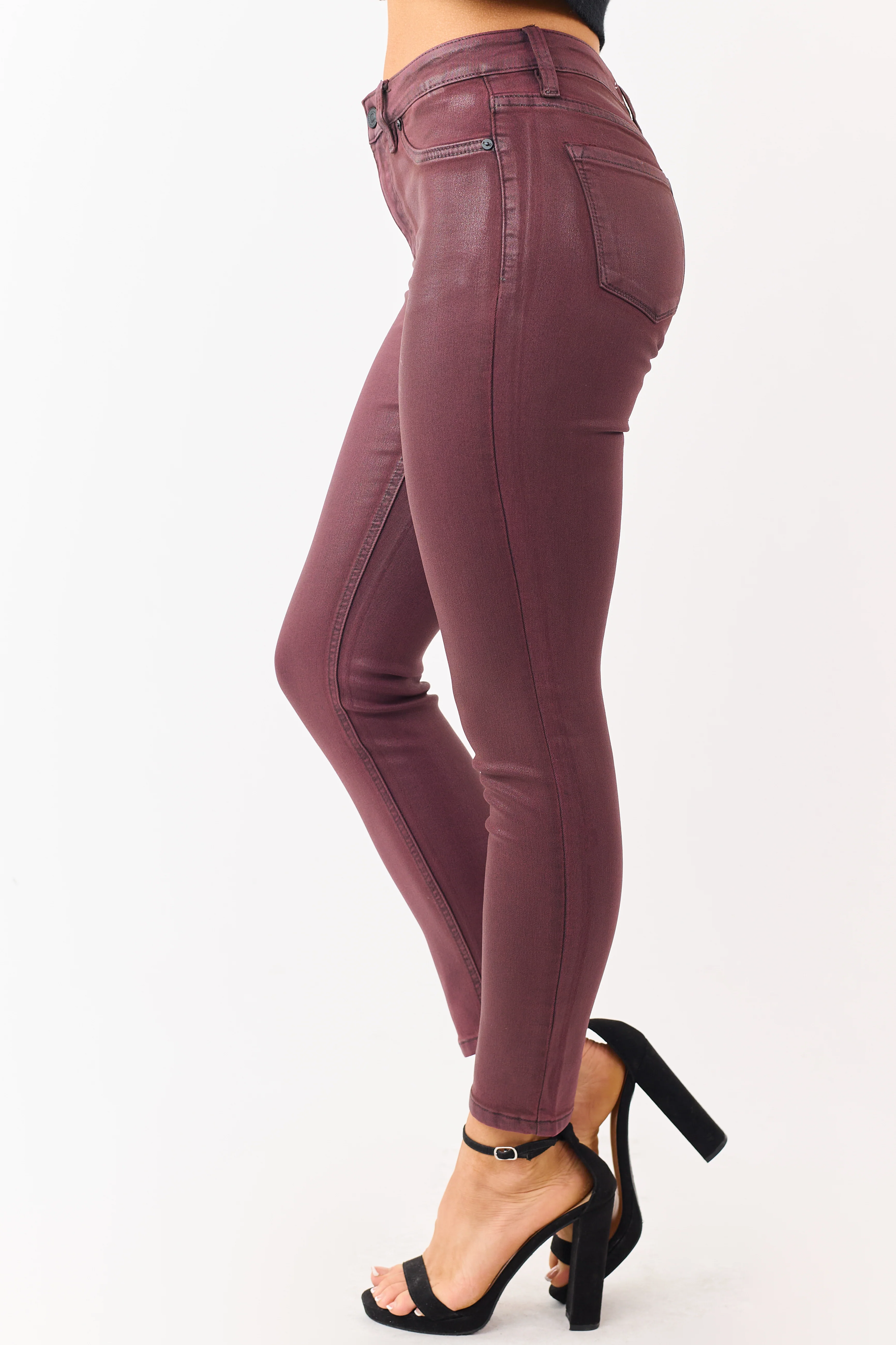 KanCan Mahogany Mid Rise Coated Stretchy Skinny Jeans - Image 3