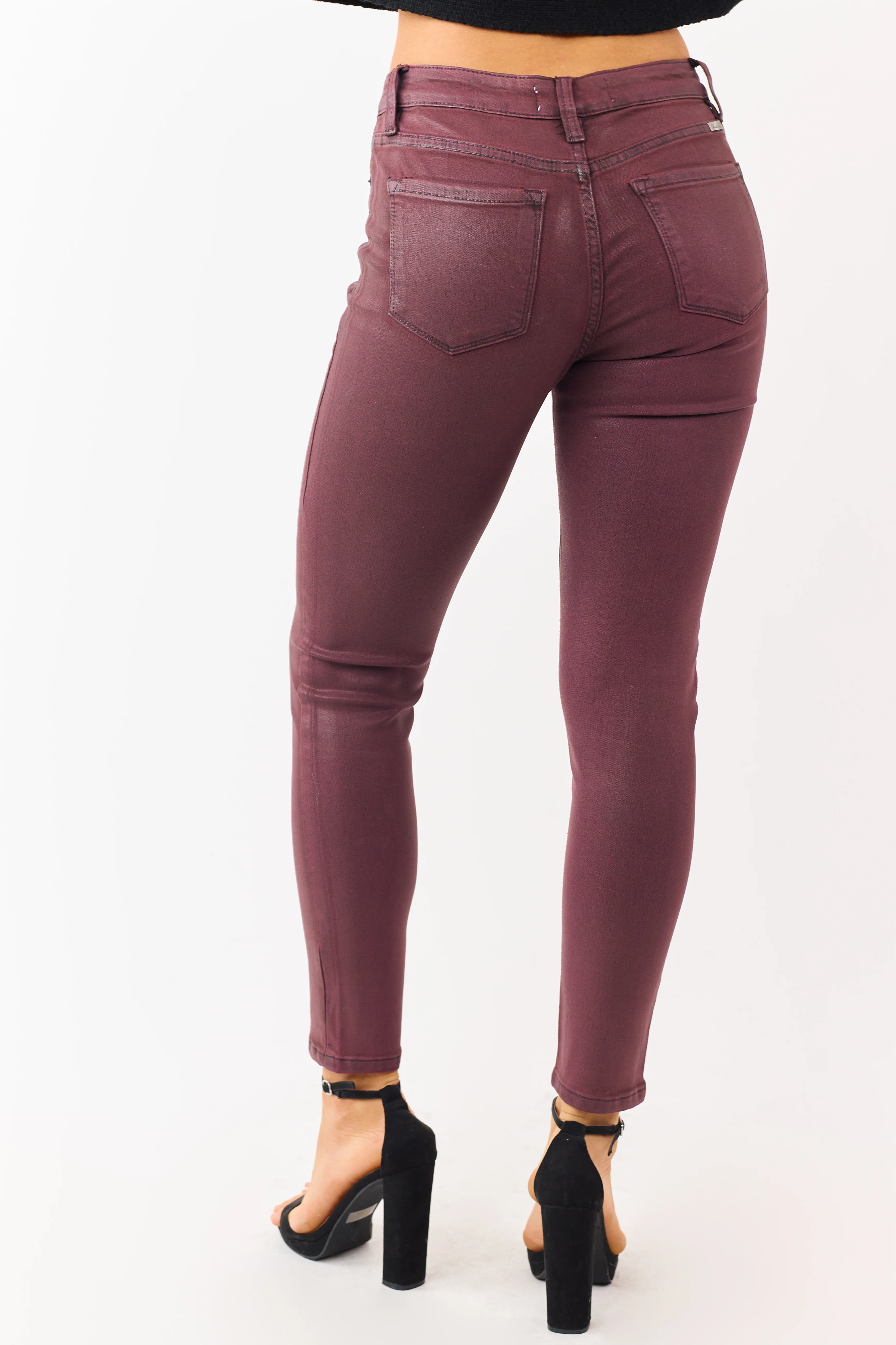 KanCan Mahogany Mid Rise Coated Stretchy Skinny Jeans - Image 4