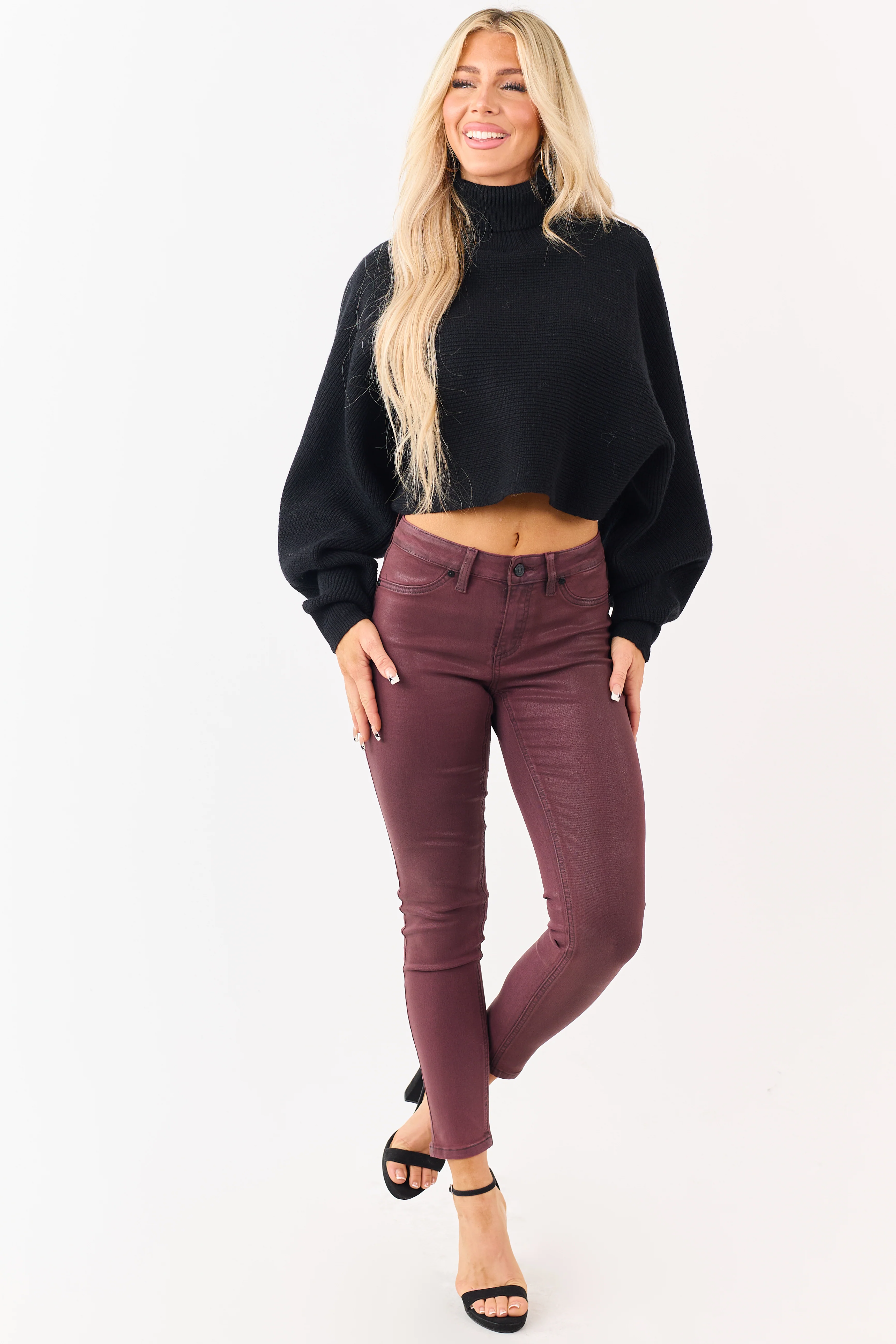 KanCan Mahogany Mid Rise Coated Stretchy Skinny Jeans - Image 6