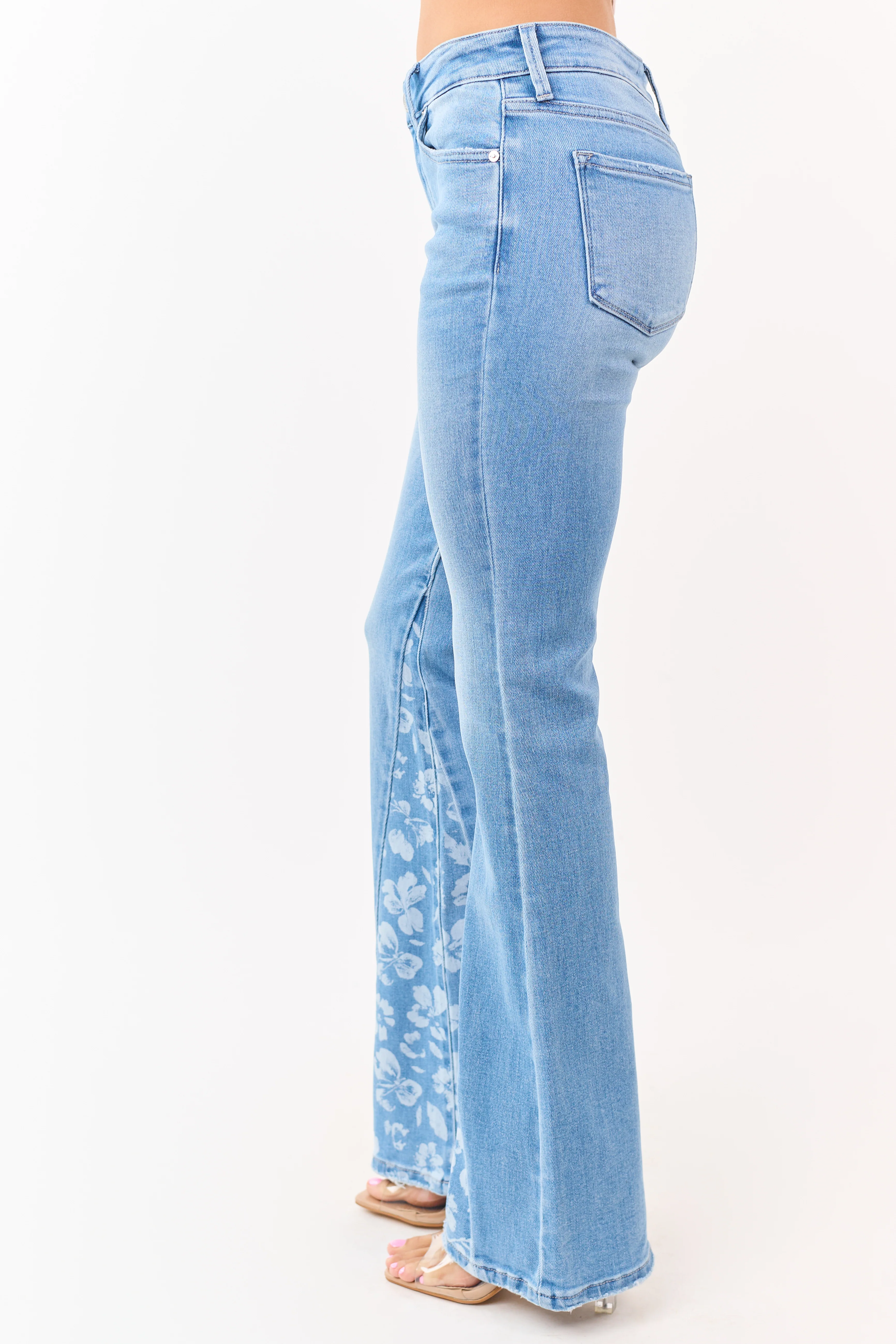KanCan Medium Floral Panel Stretchy Flare Jeans - Image 3
