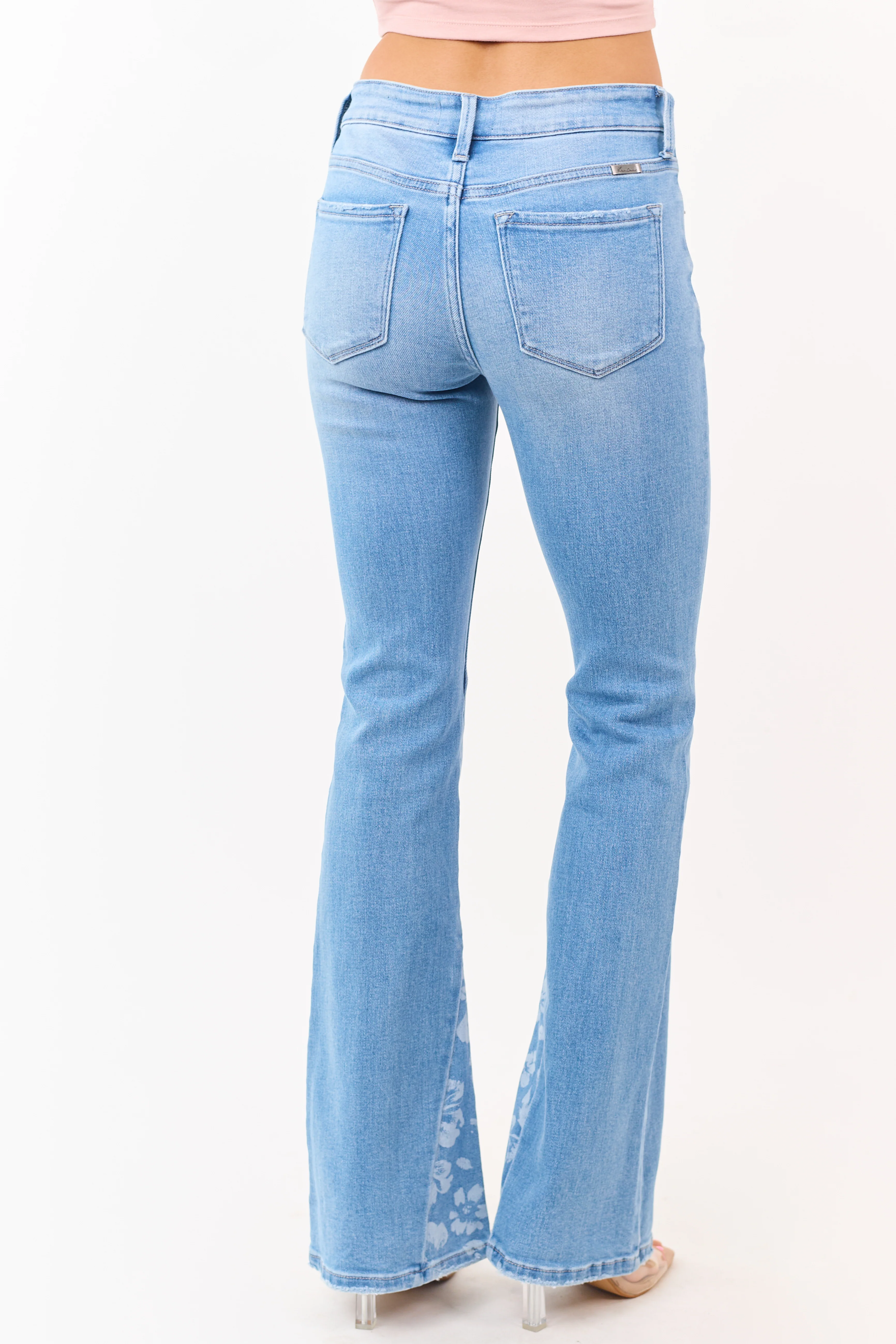 KanCan Medium Floral Panel Stretchy Flare Jeans - Image 4