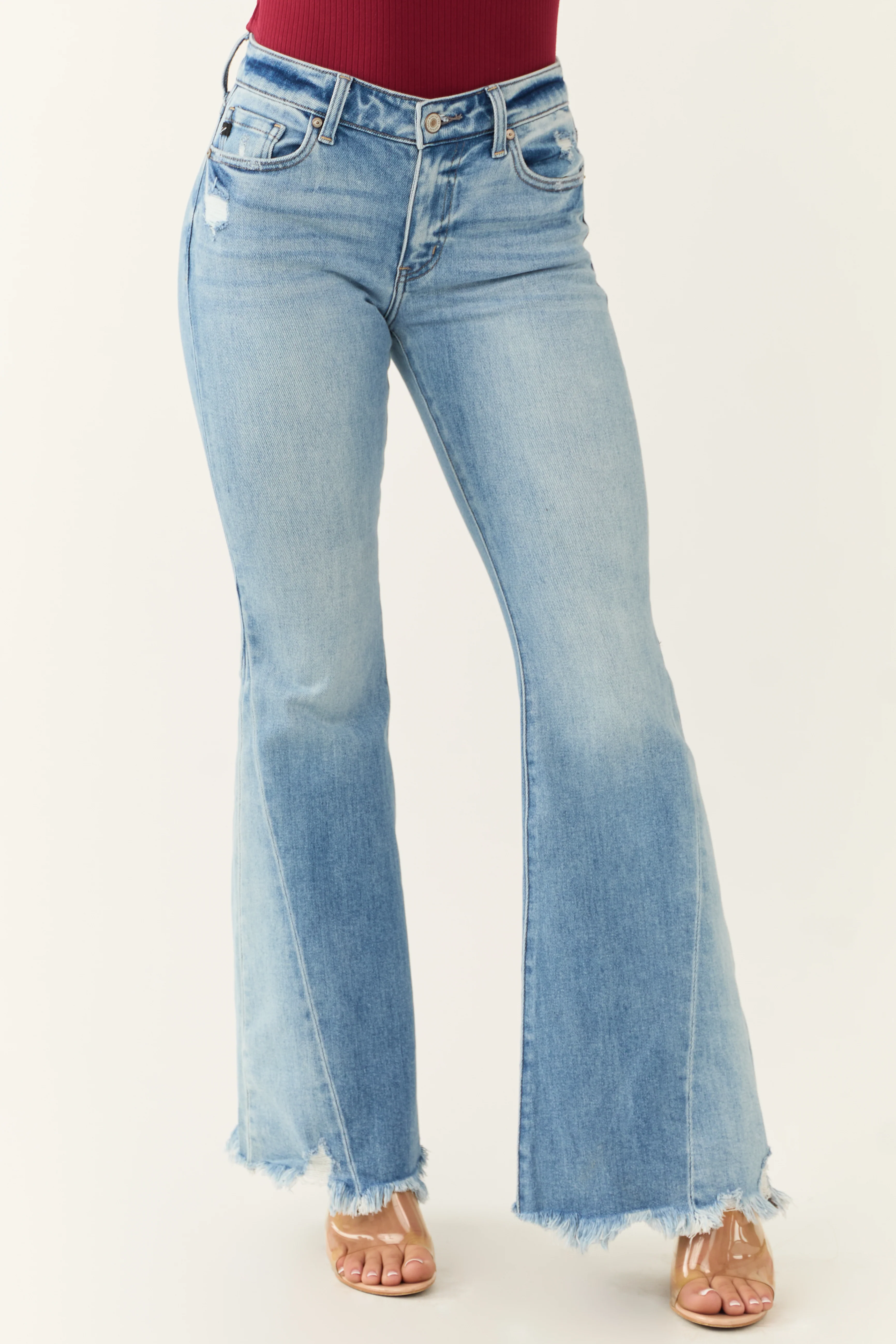 KanCan Medium Light Wash Sharkbite Hem Flare Jeans - Image 2