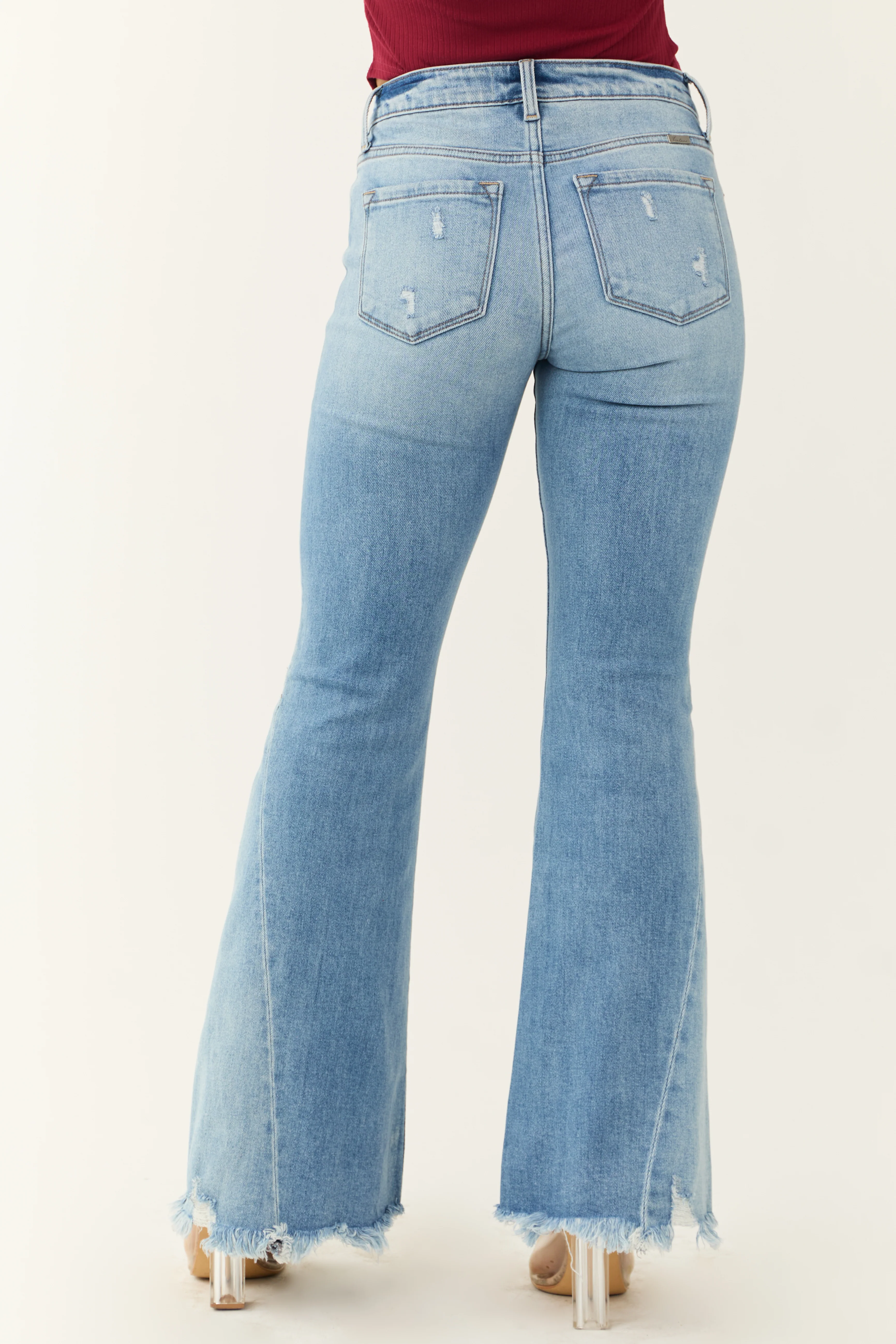 KanCan Medium Light Wash Sharkbite Hem Flare Jeans - Image 4