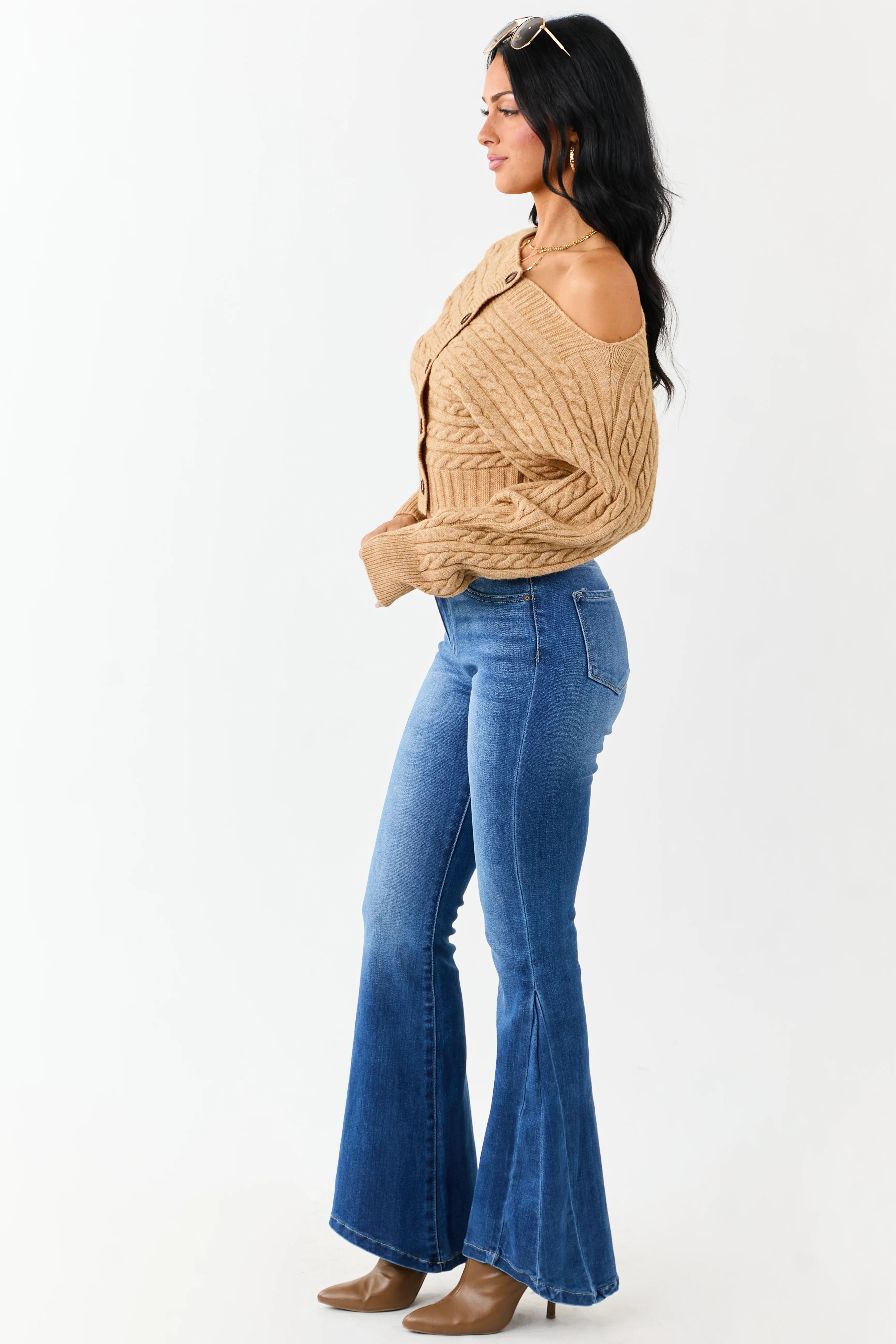 KanCan Medium Wash Angled Hem Flare Leg Jeans - Image 2