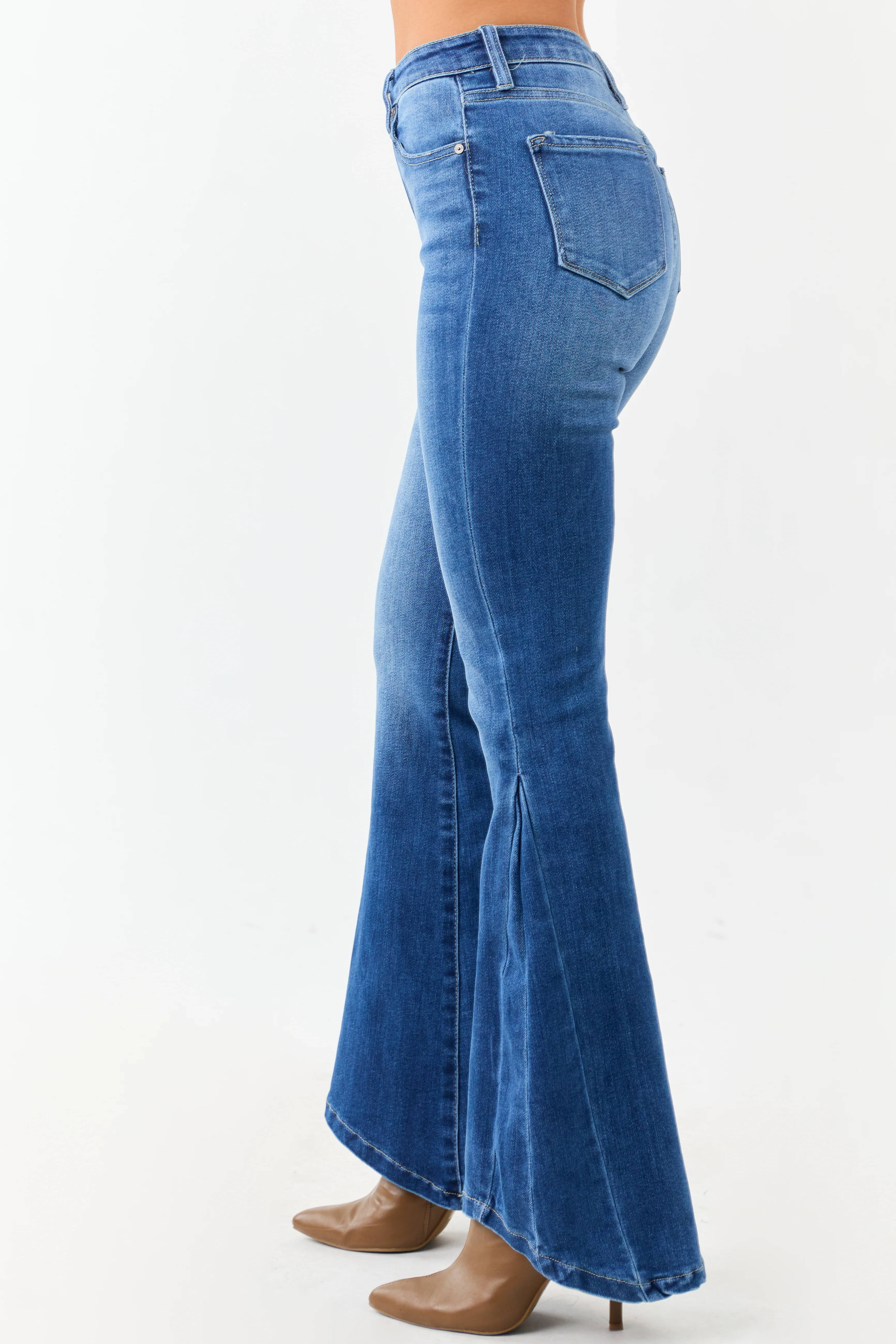 KanCan Medium Wash Angled Hem Flare Leg Jeans - Image 4