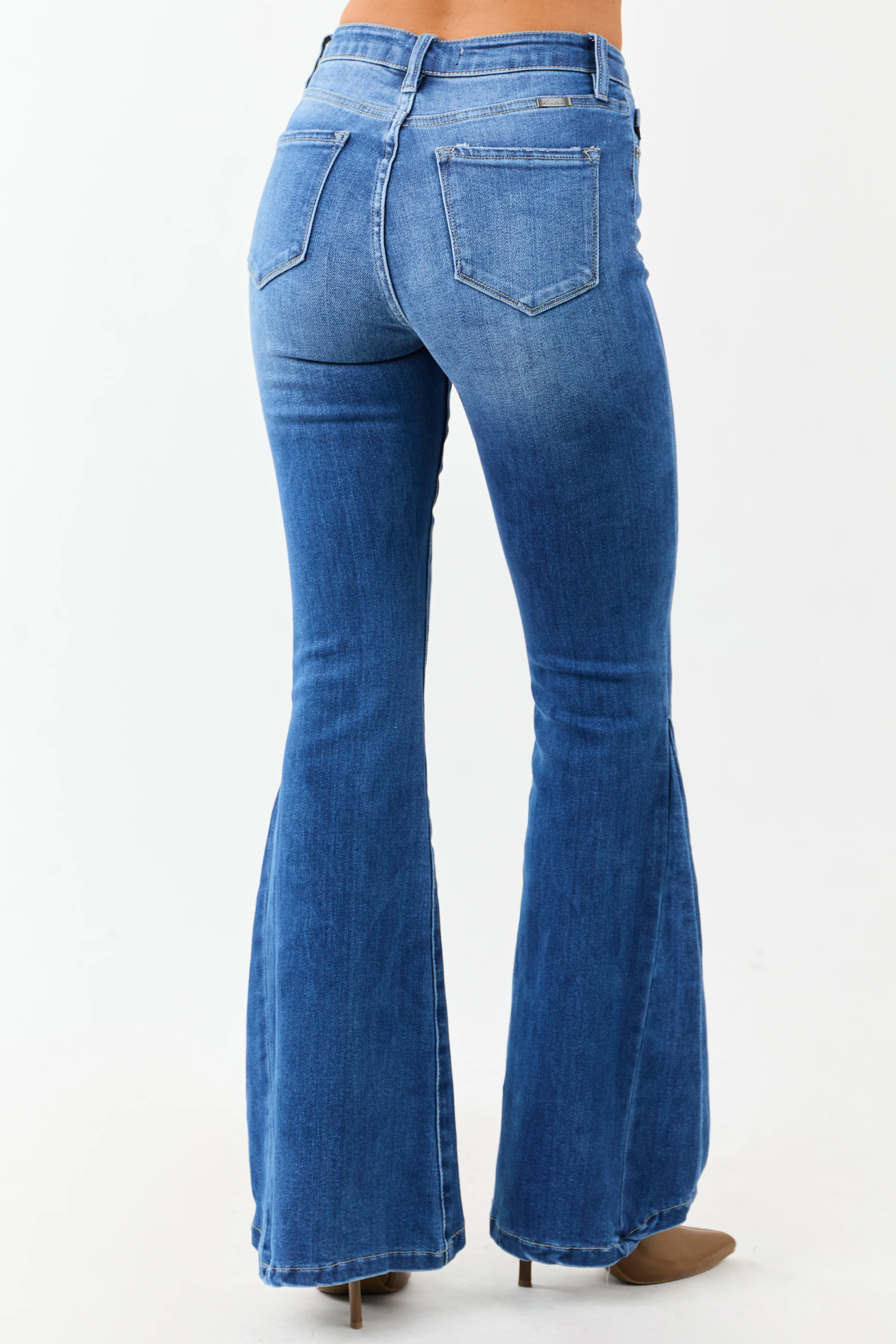 KanCan Medium Wash Angled Hem Flare Leg Jeans - Image 6