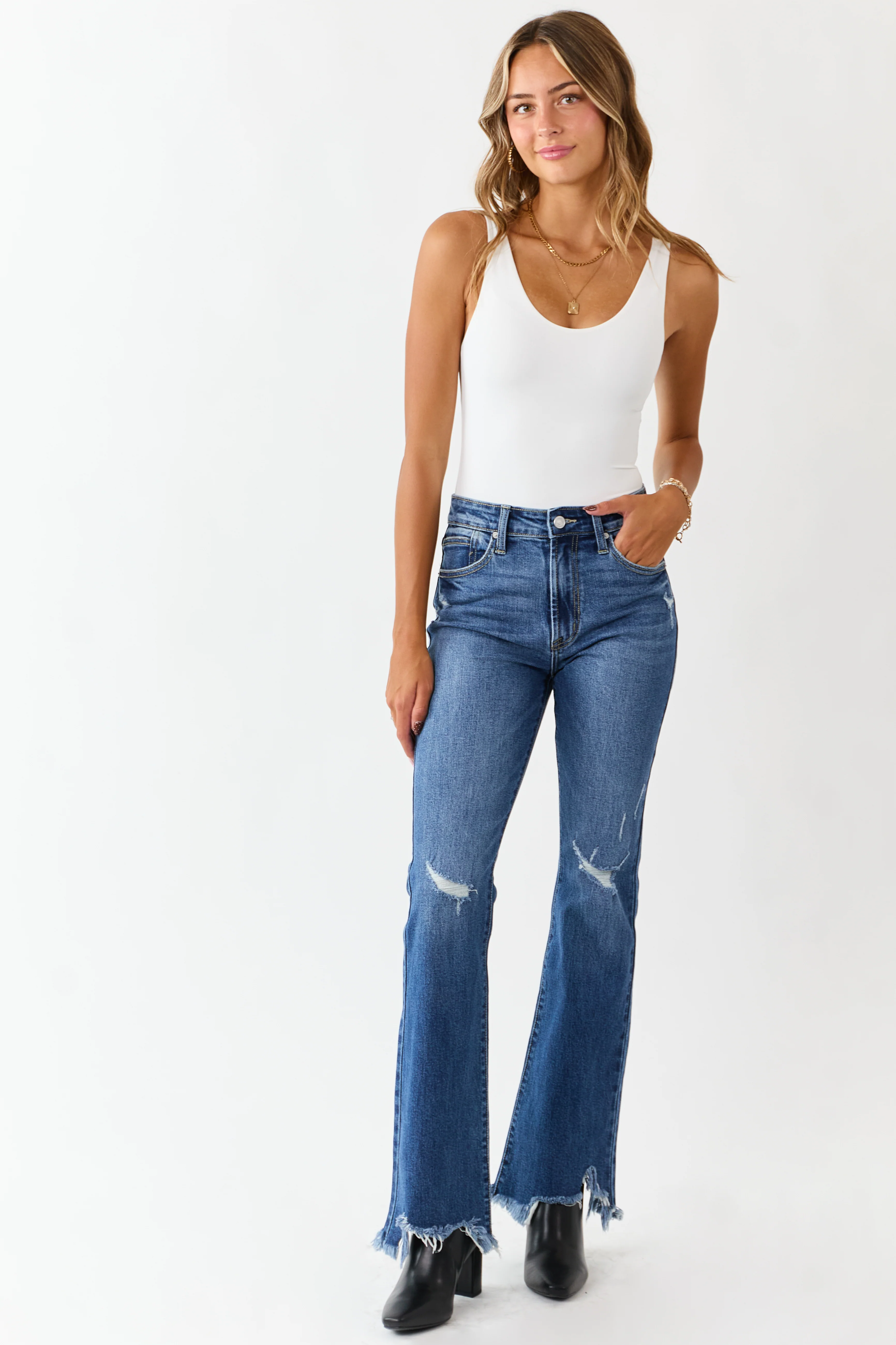 KanCan Medium Wash Distressed High Rise Flare Jeans - Image 2