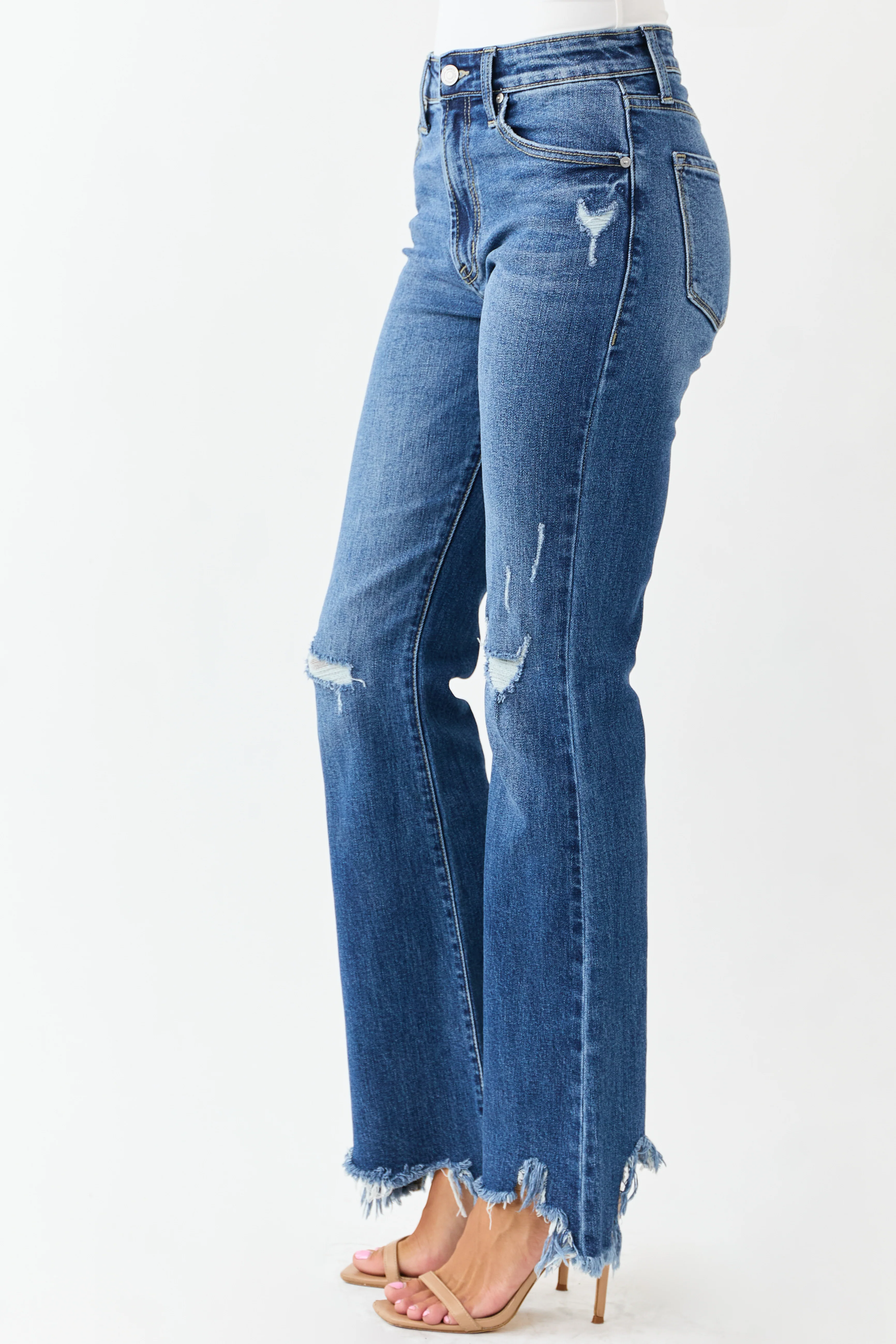 KanCan Medium Wash Distressed High Rise Flare Jeans - Image 3