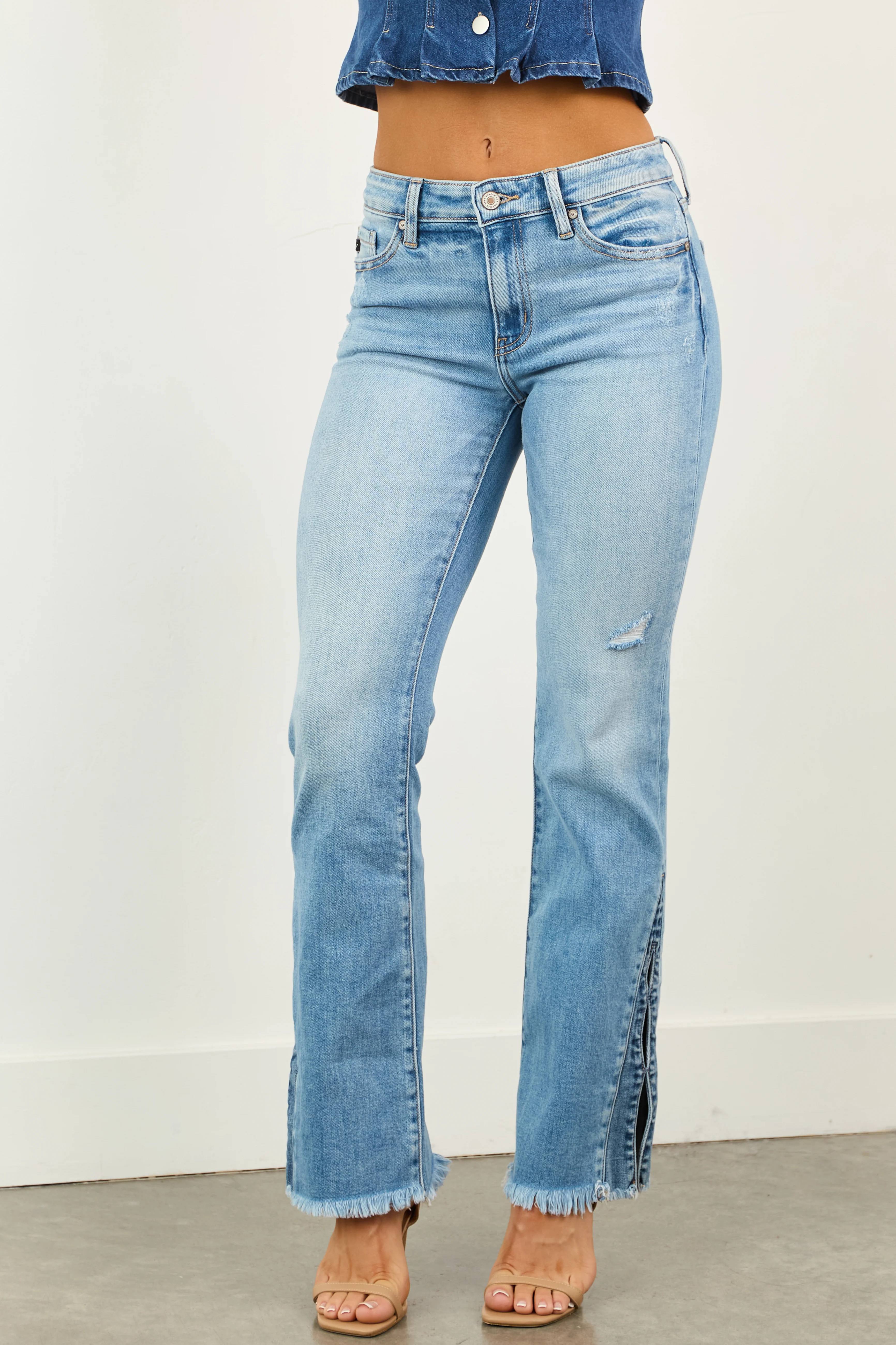 KanCan Medium Wash Slit Hem Stretchy Bootcut Jeans - Image 4