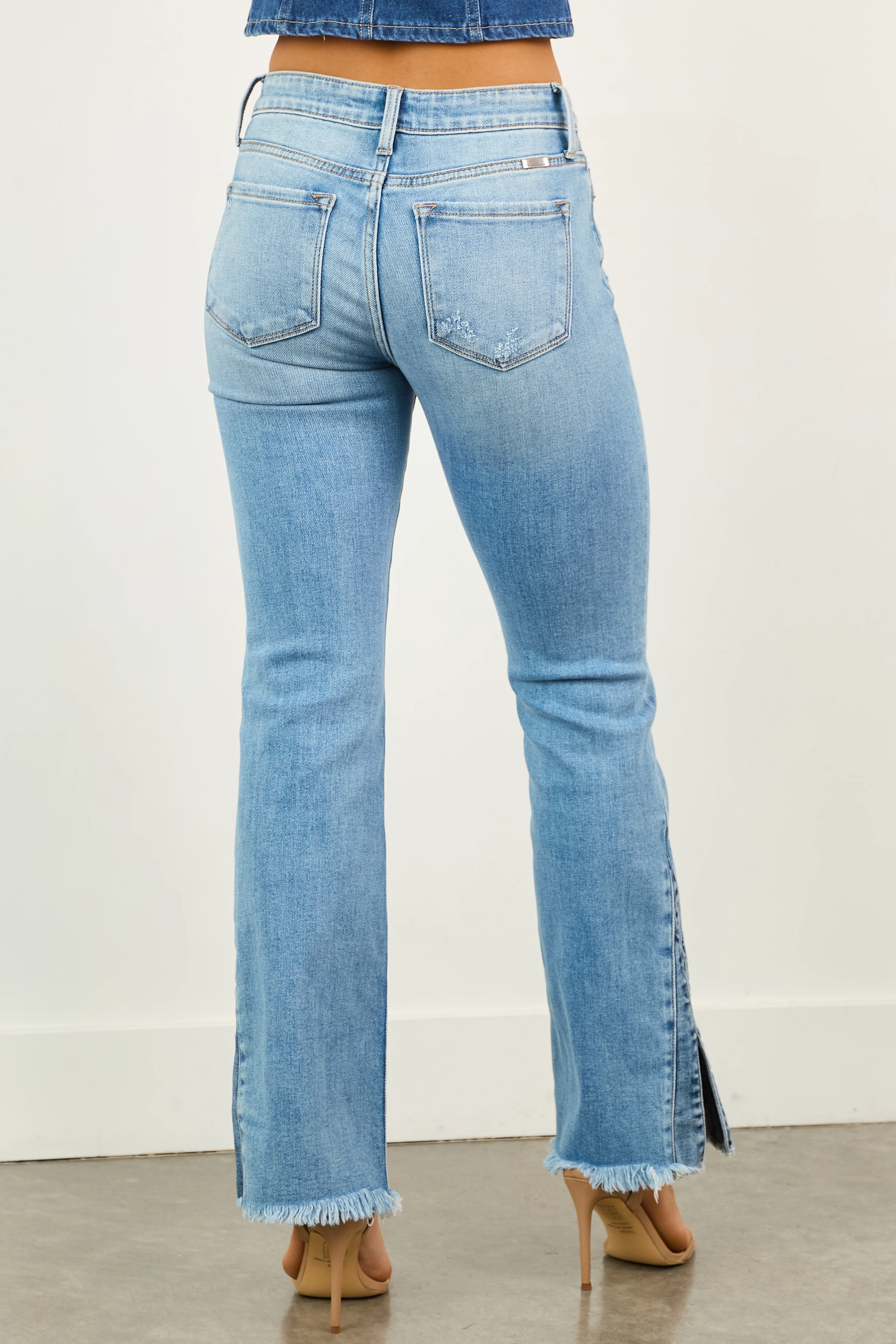 KanCan Medium Wash Slit Hem Stretchy Bootcut Jeans - Image 5