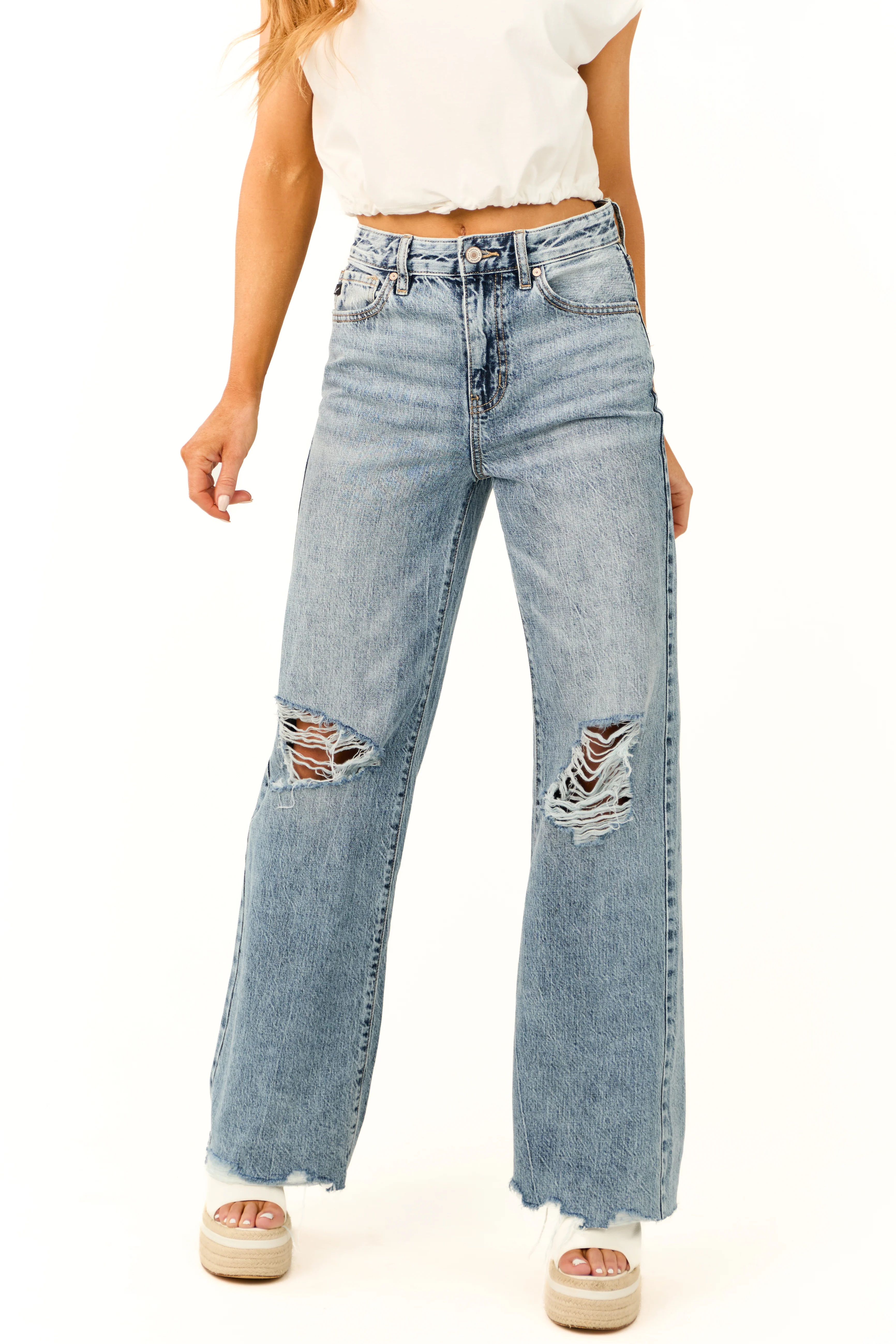 KanCan Medium Wash Ultra High Rise Wide Leg Jeans - Image 4