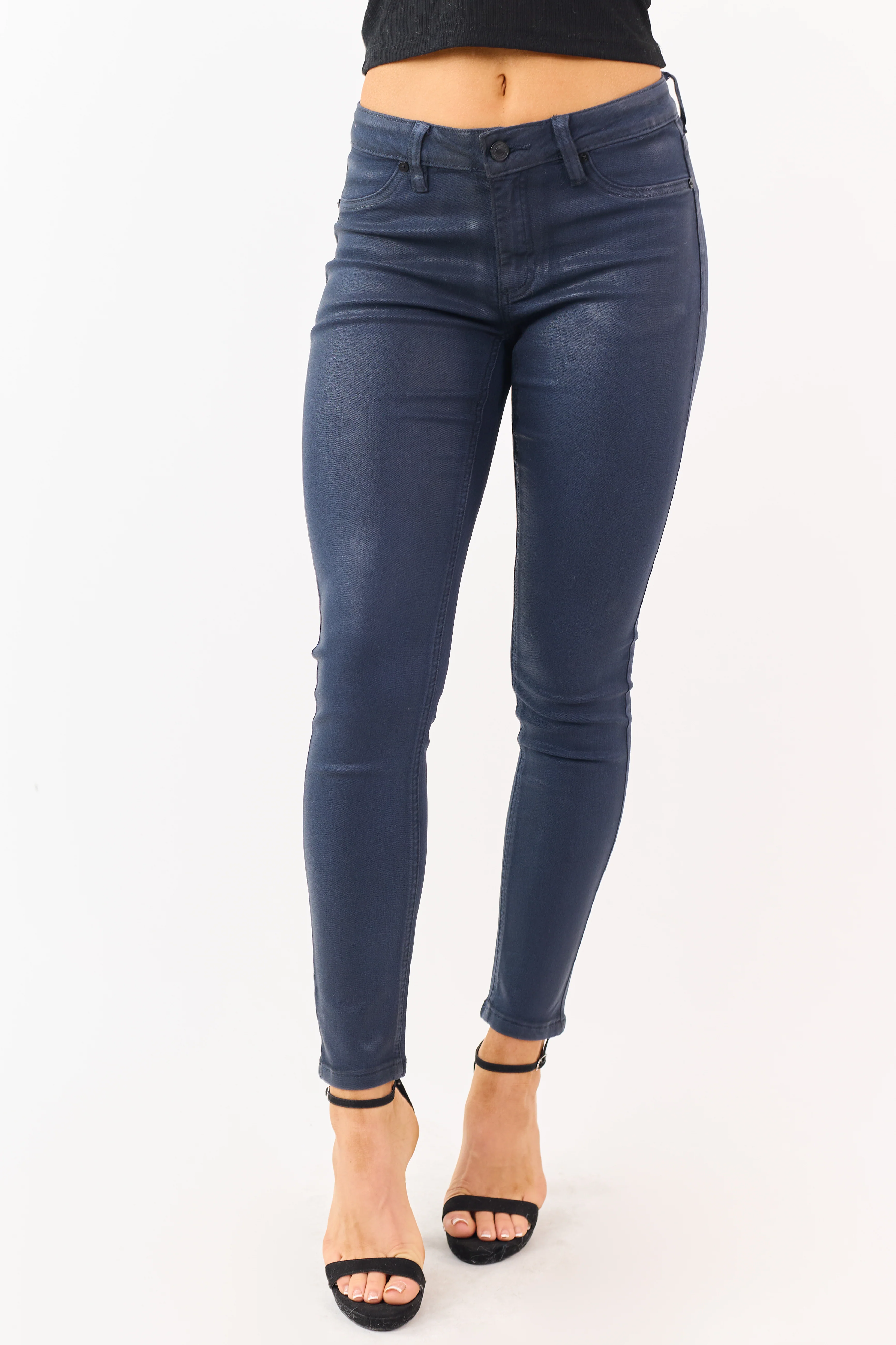 KanCan Navy Mid Rise Coated Stretchy Skinny Jeans - Image 2