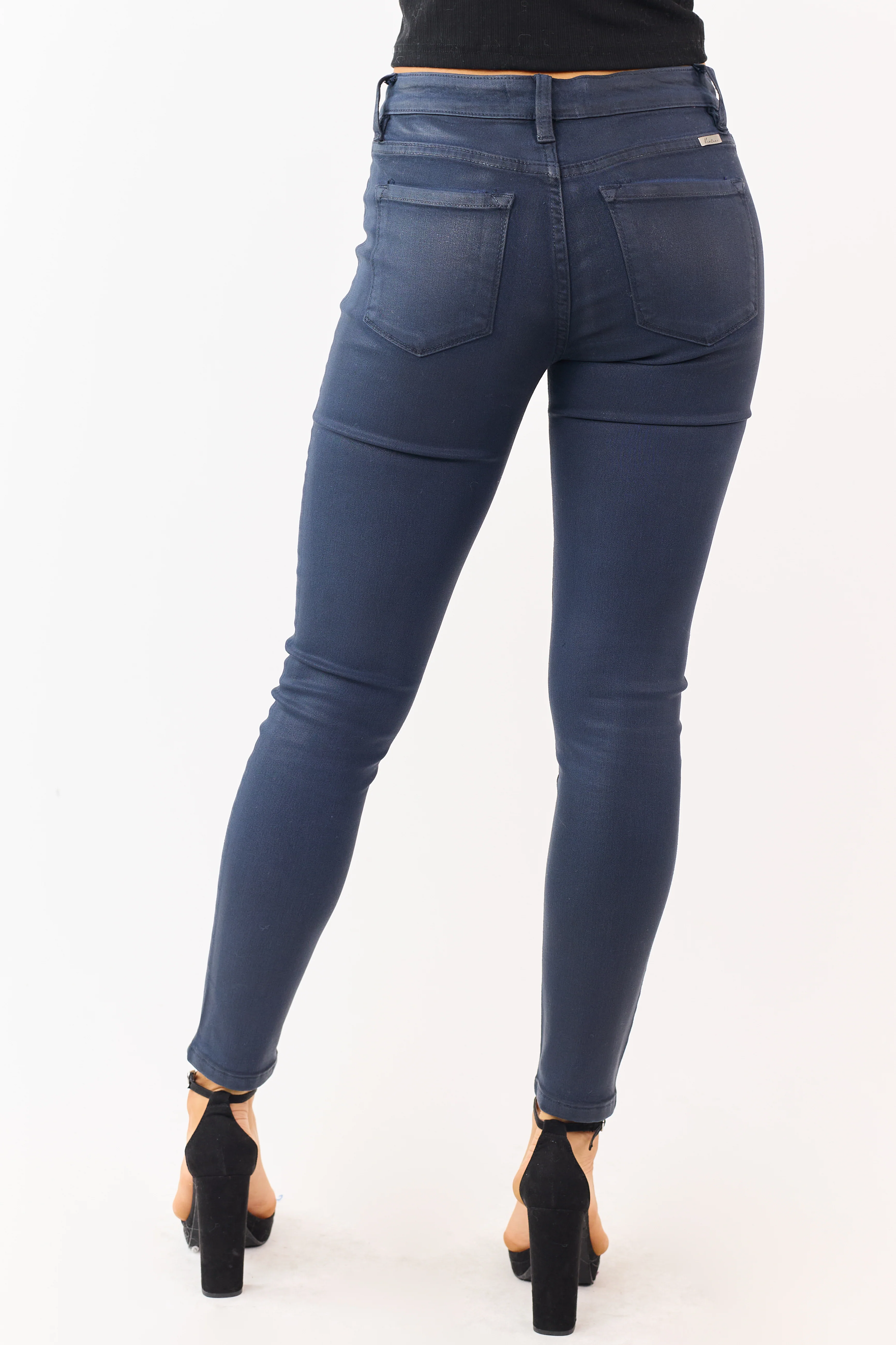 KanCan Navy Mid Rise Coated Stretchy Skinny Jeans - Image 4