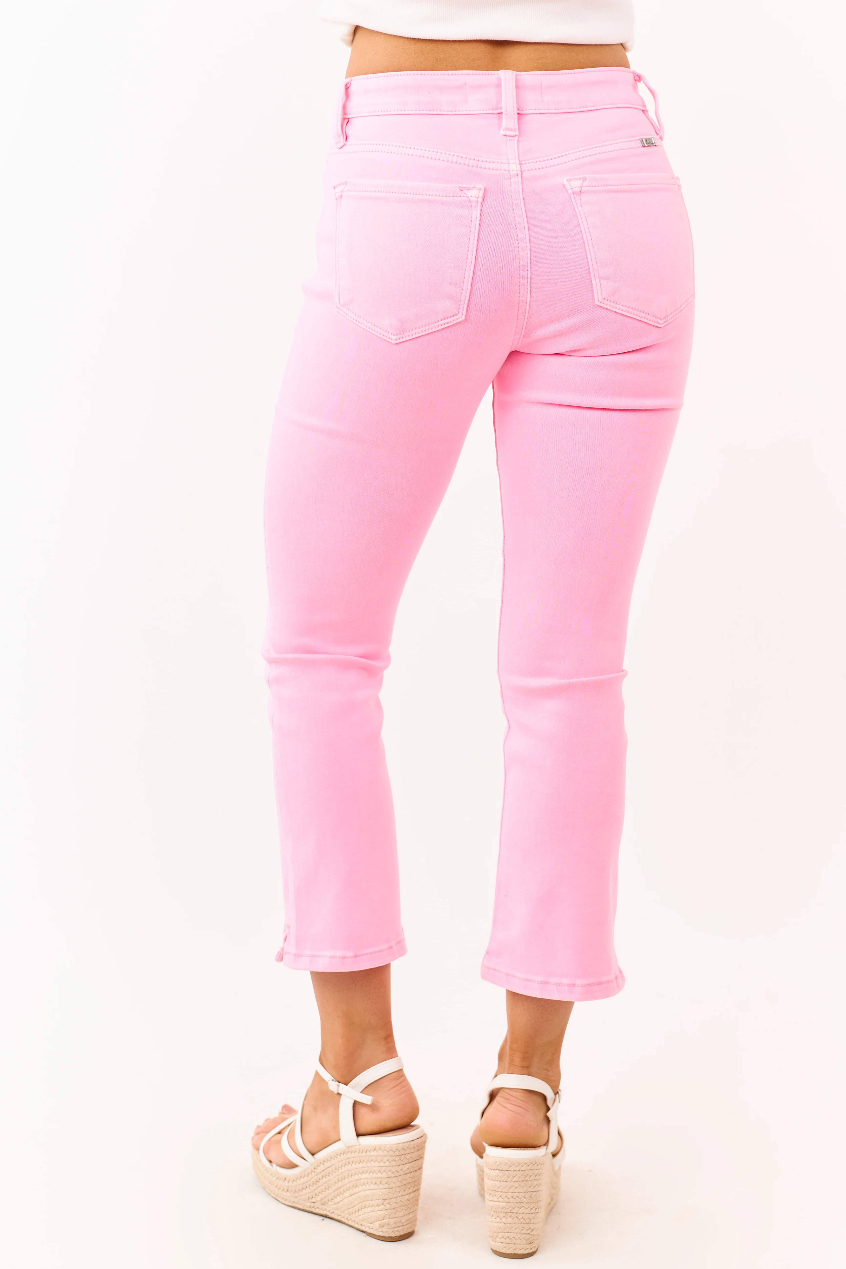 KanCan Neon Bubblegum Crop Kick Flare Stretch Jeans - Image 4