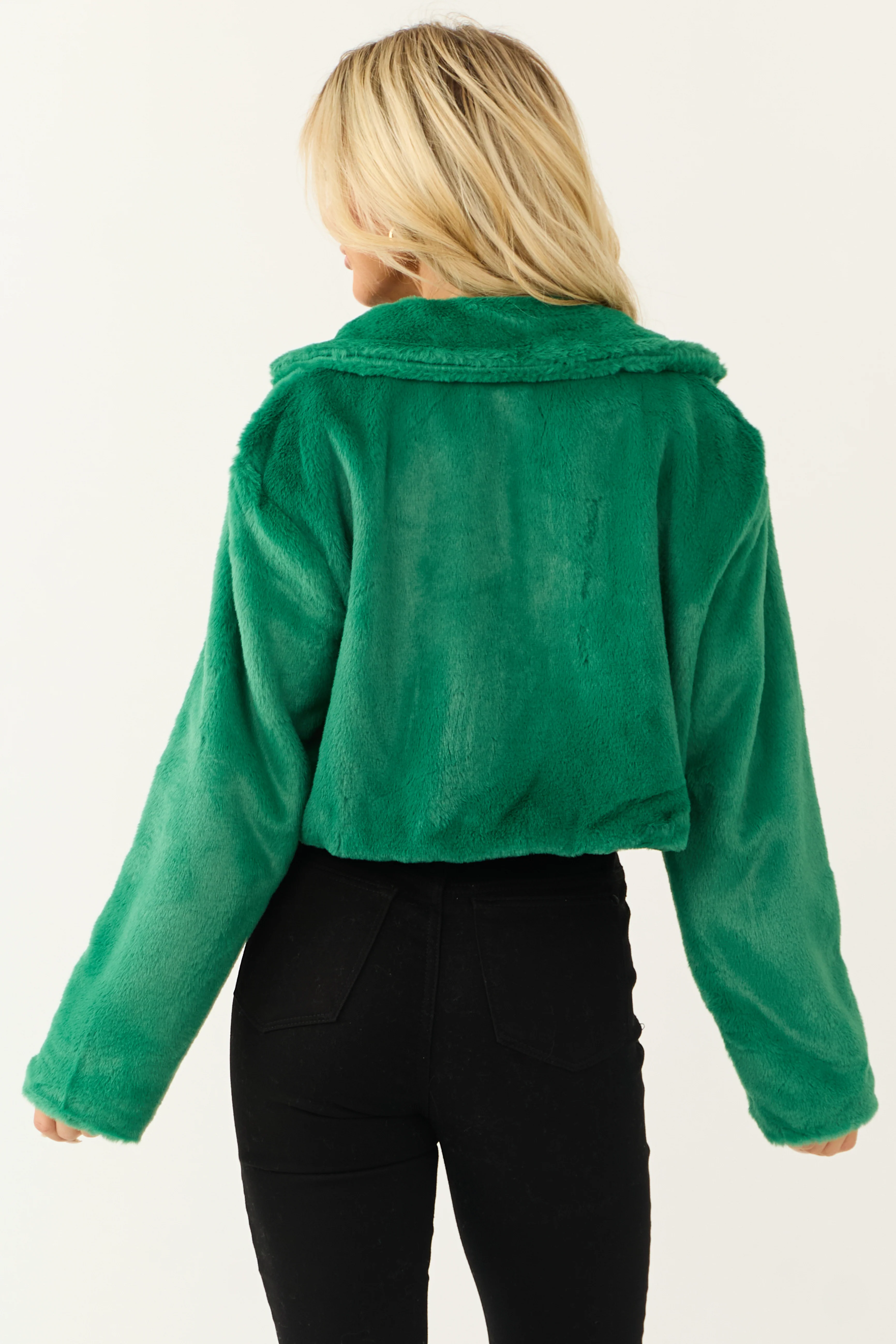Kelly Green Faux Fur Long Sleeve Cropped Jacket - Image 7