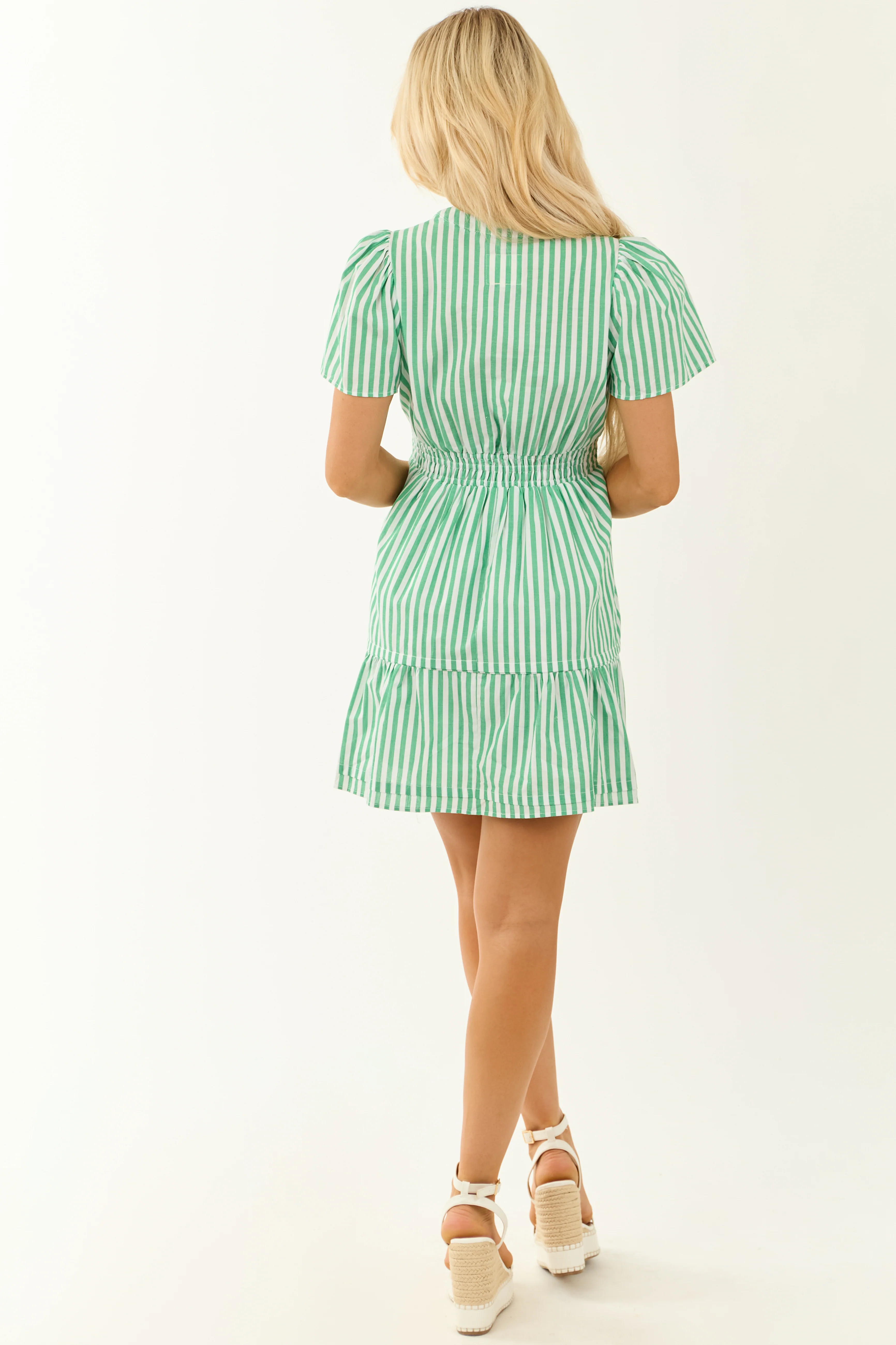 Kelly Green Striped Short Sleeve Mini Dress - Image 5