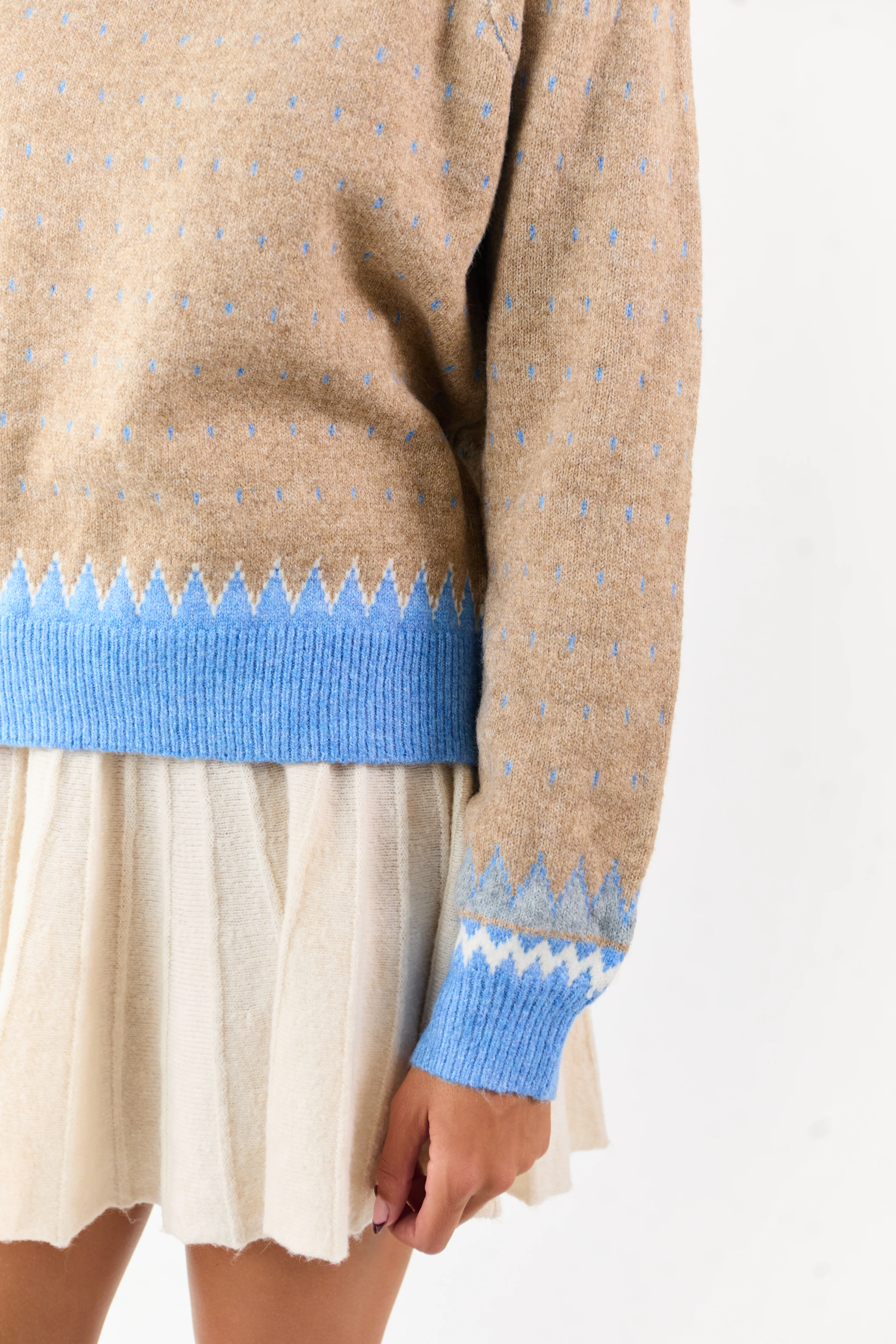 Latte Colorblock Abstract Print Puff Sleeve Sweater - Image 6