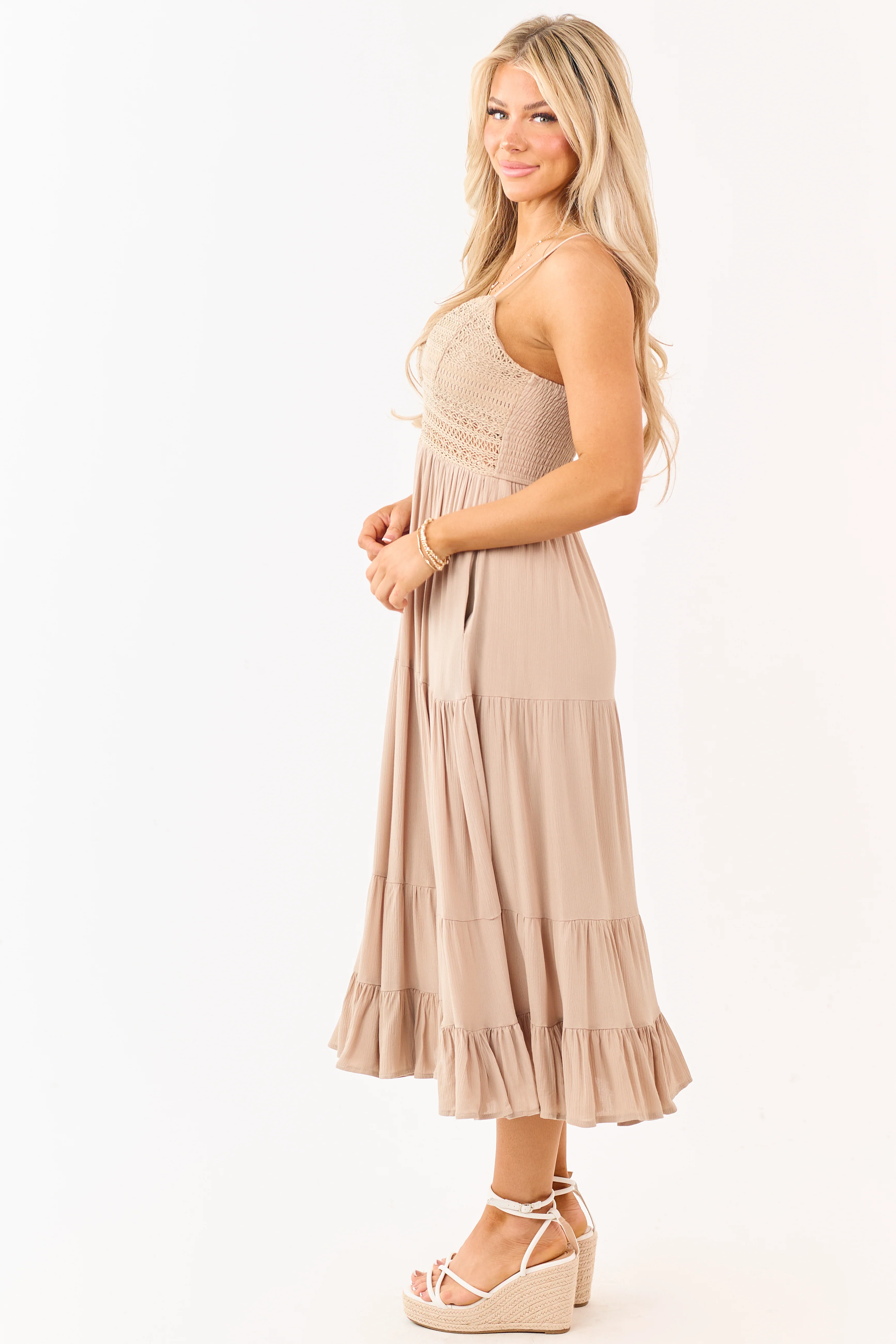 Latte Crochet Sleeveless Deep V-Neck Maxi Dress - Image 5