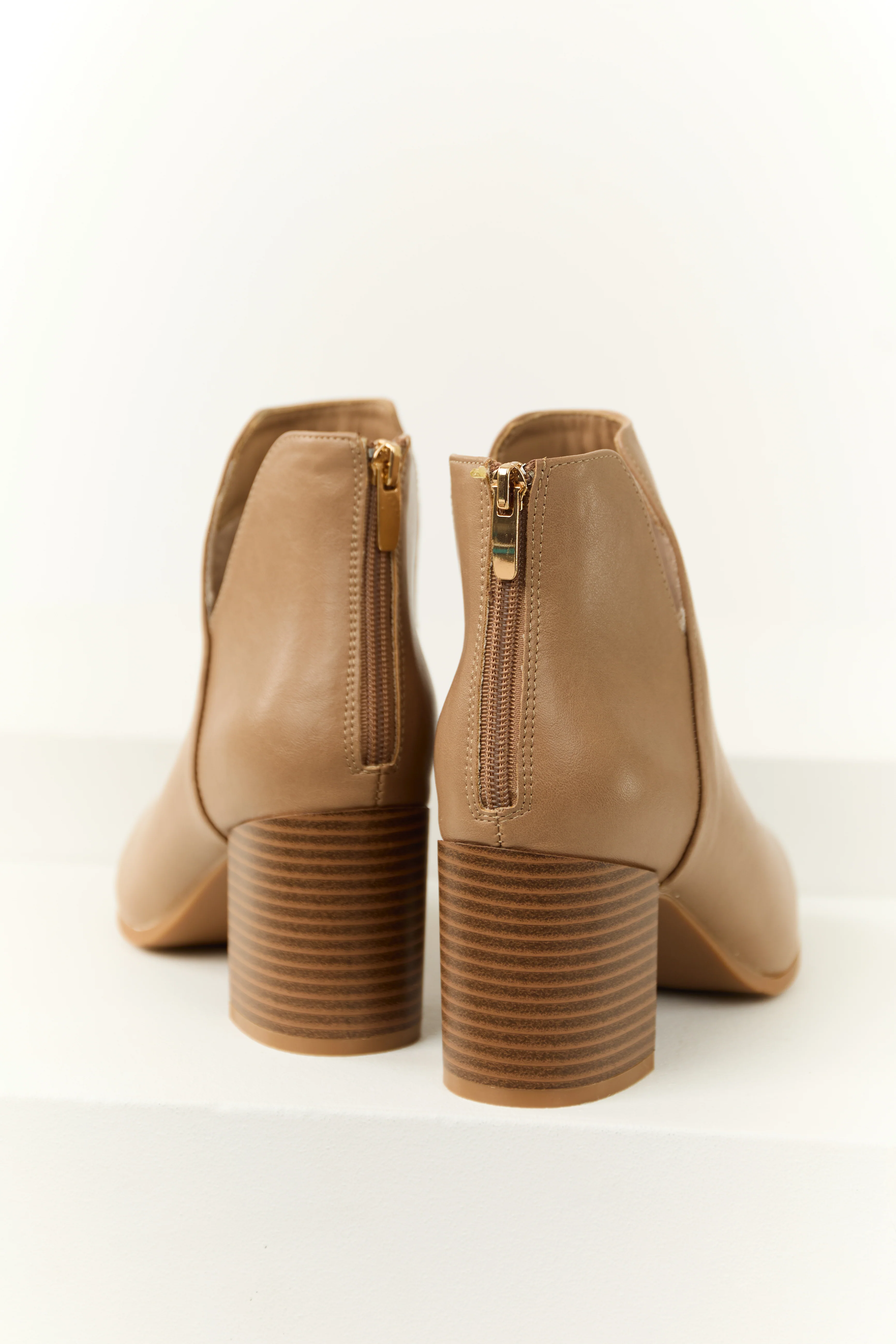 Latte Faux Leather Pointed Toe Block Heel Booties - Image 3