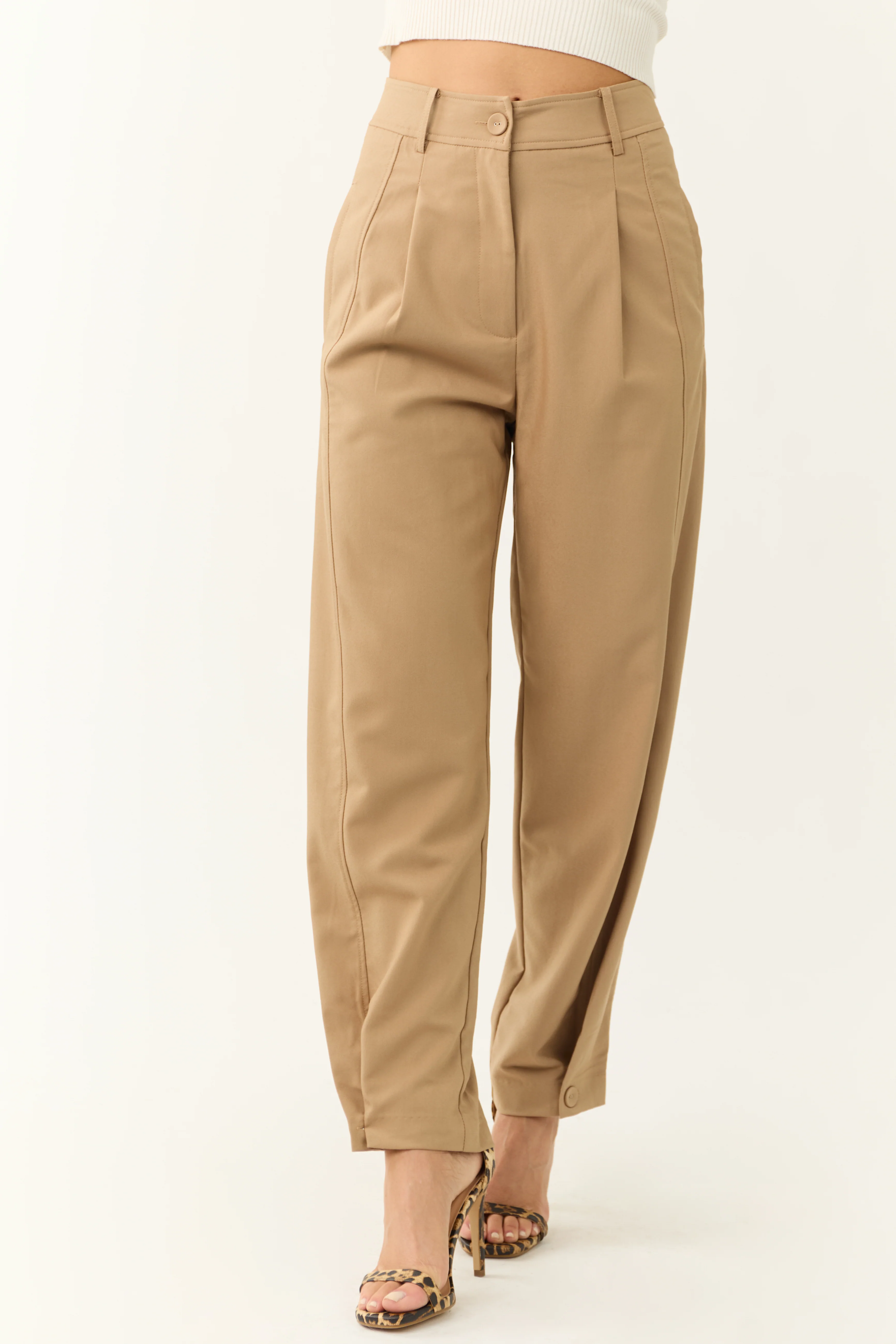 Latte Pleated Buttoned Cuff Pants - Image 2