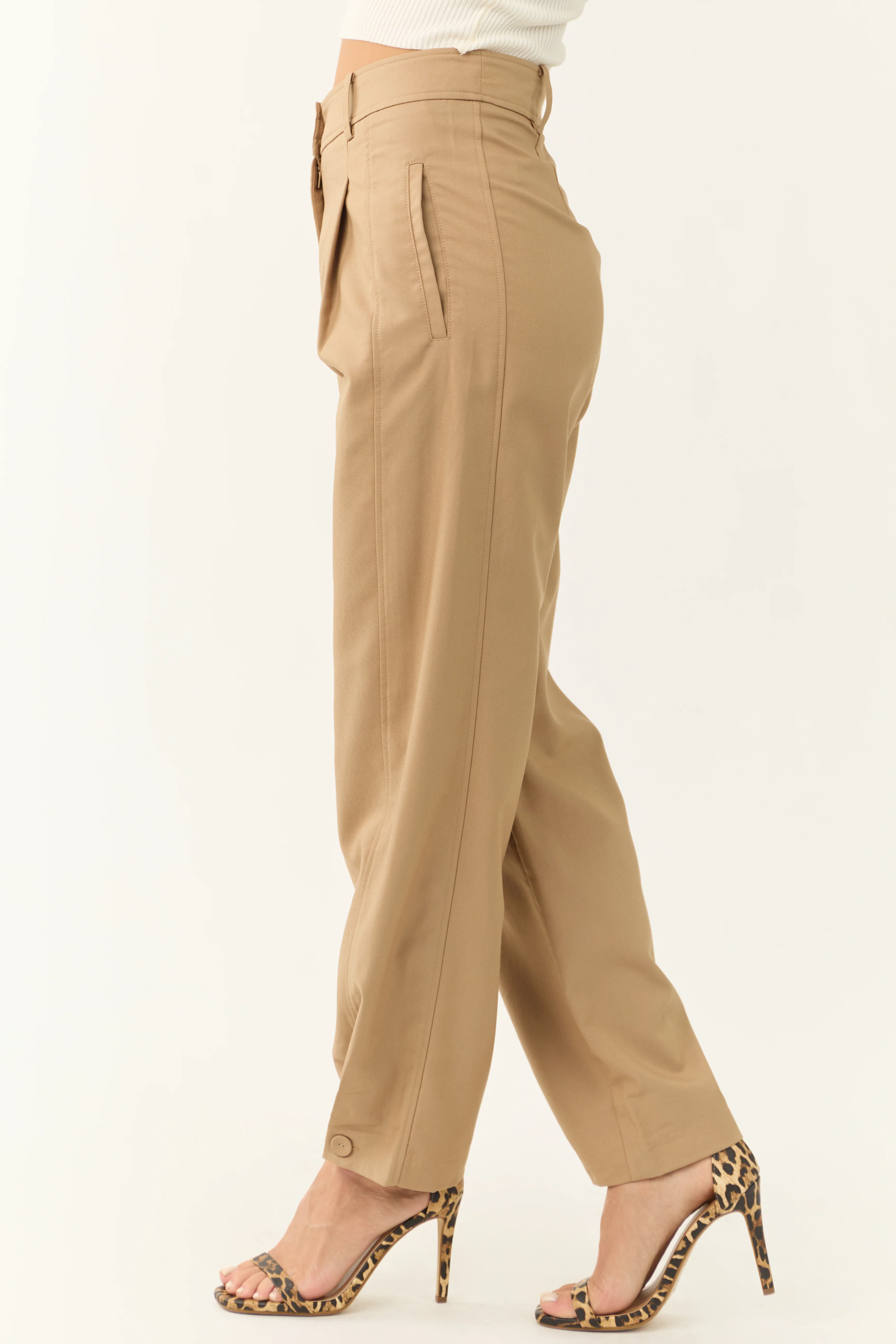 Latte Pleated Buttoned Cuff Pants - Image 3
