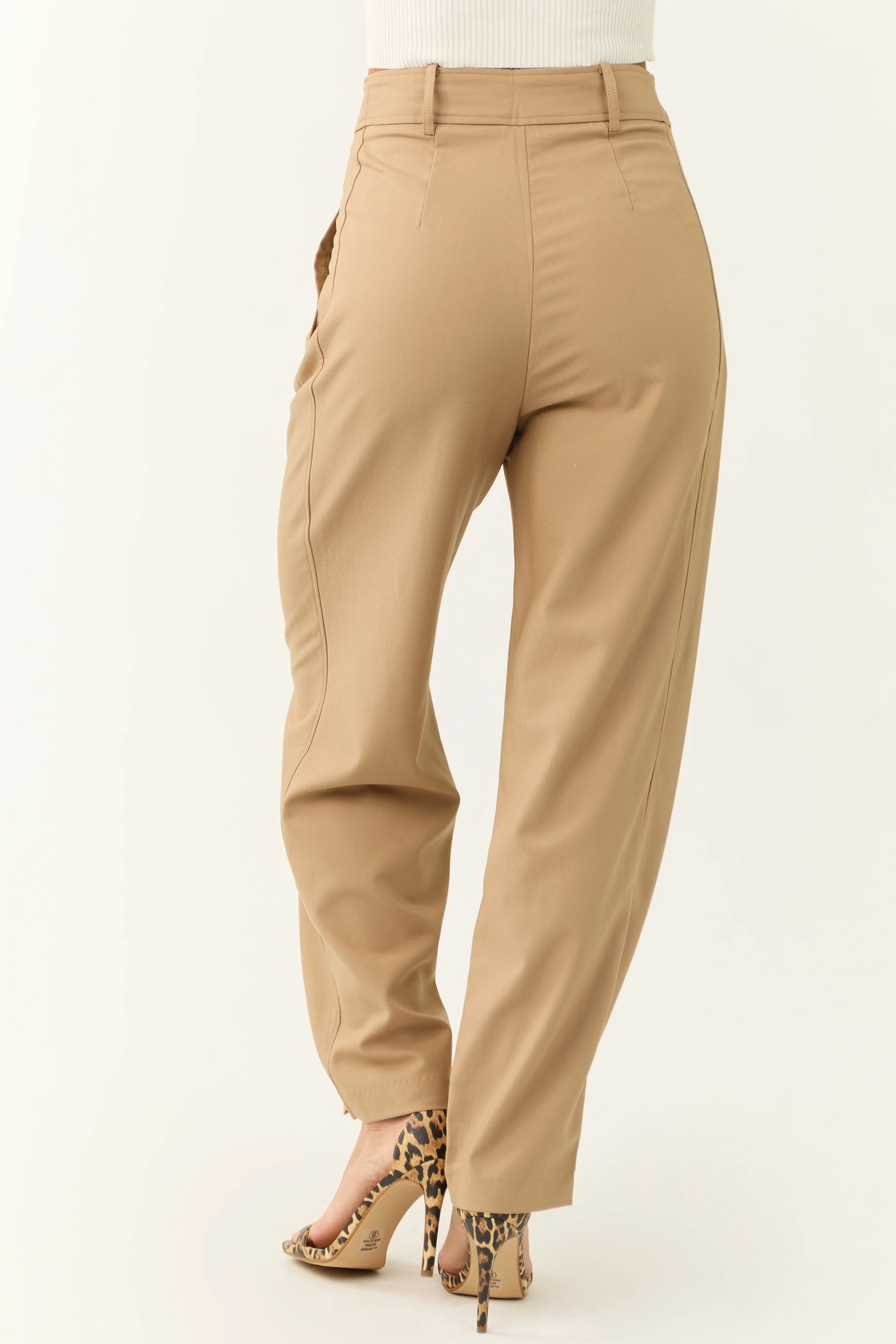 Latte Pleated Buttoned Cuff Pants - Image 4