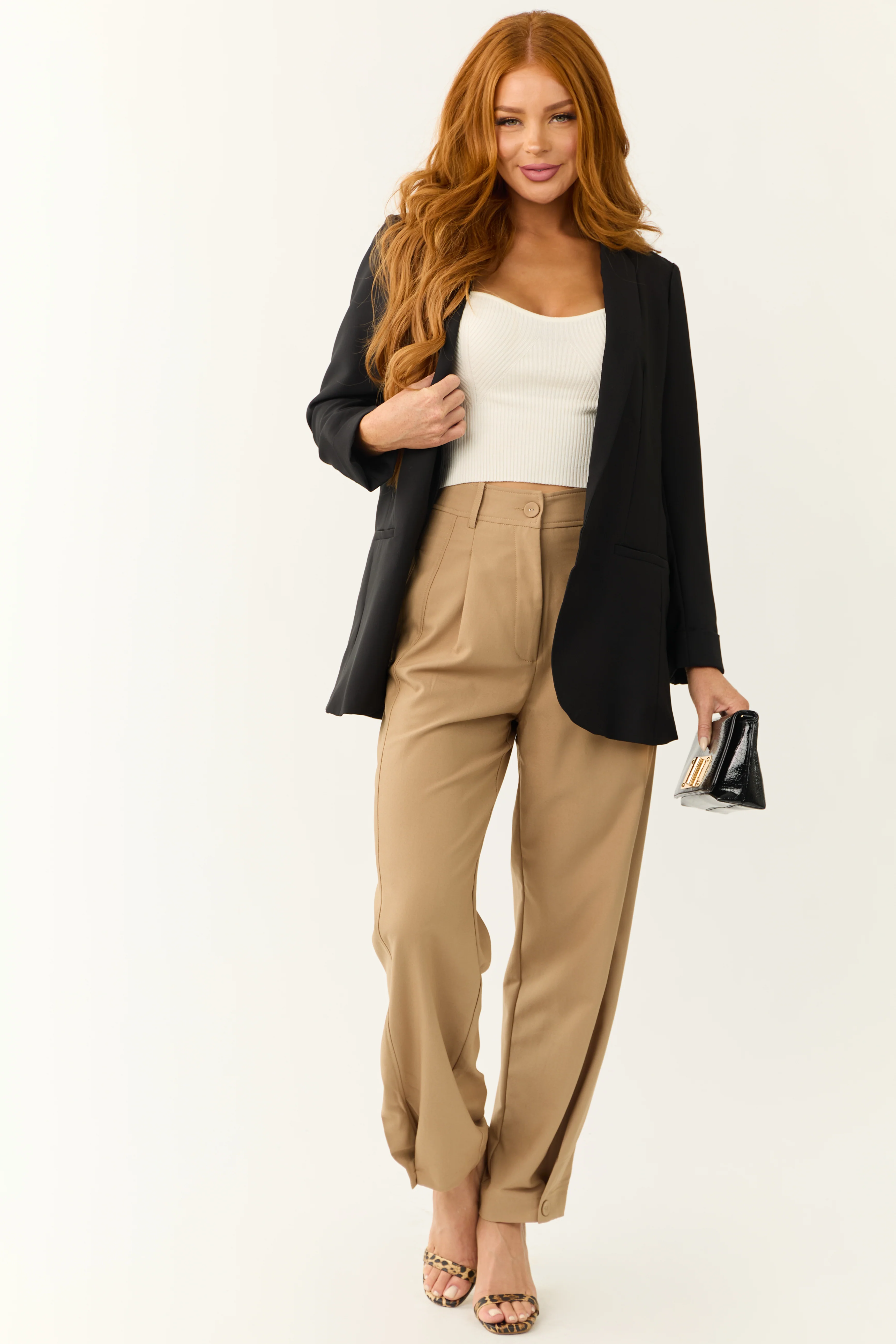 Latte Pleated Buttoned Cuff Pants - Image 6