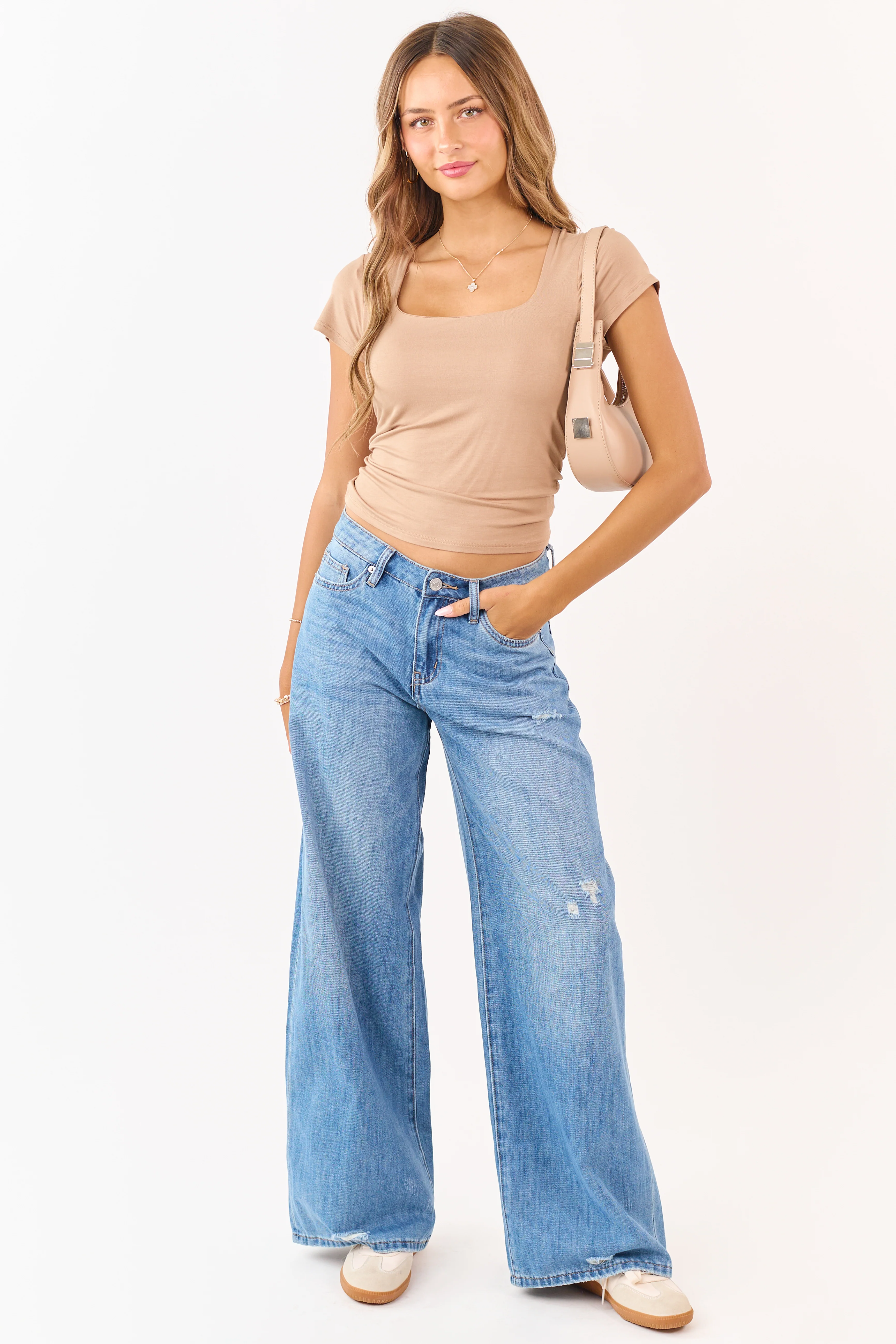 Latte Square Neck Cap Sleeve Knit Top - Image 3