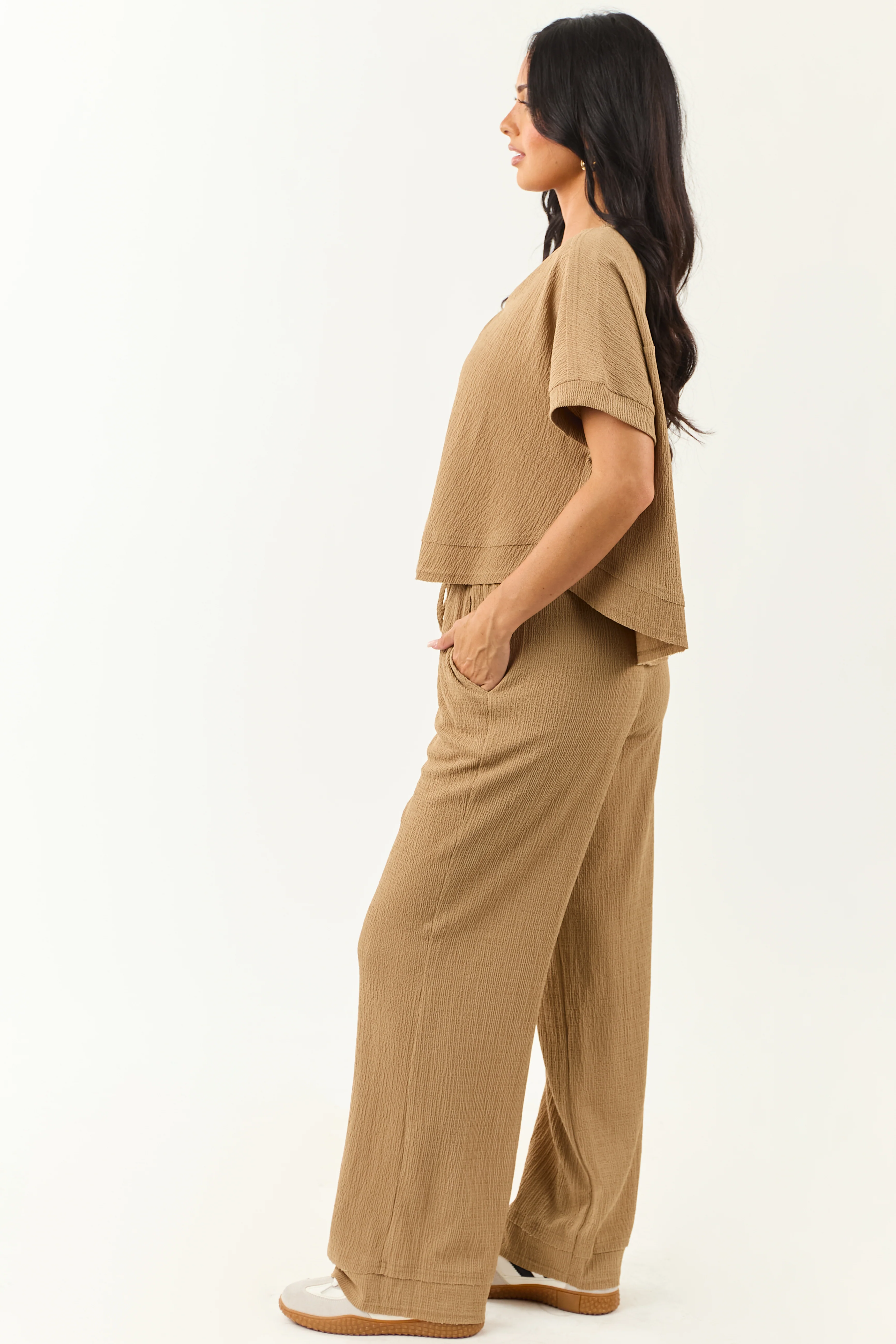Latte Textured Knit Short Sleeve Top and Pants Set - Image 4