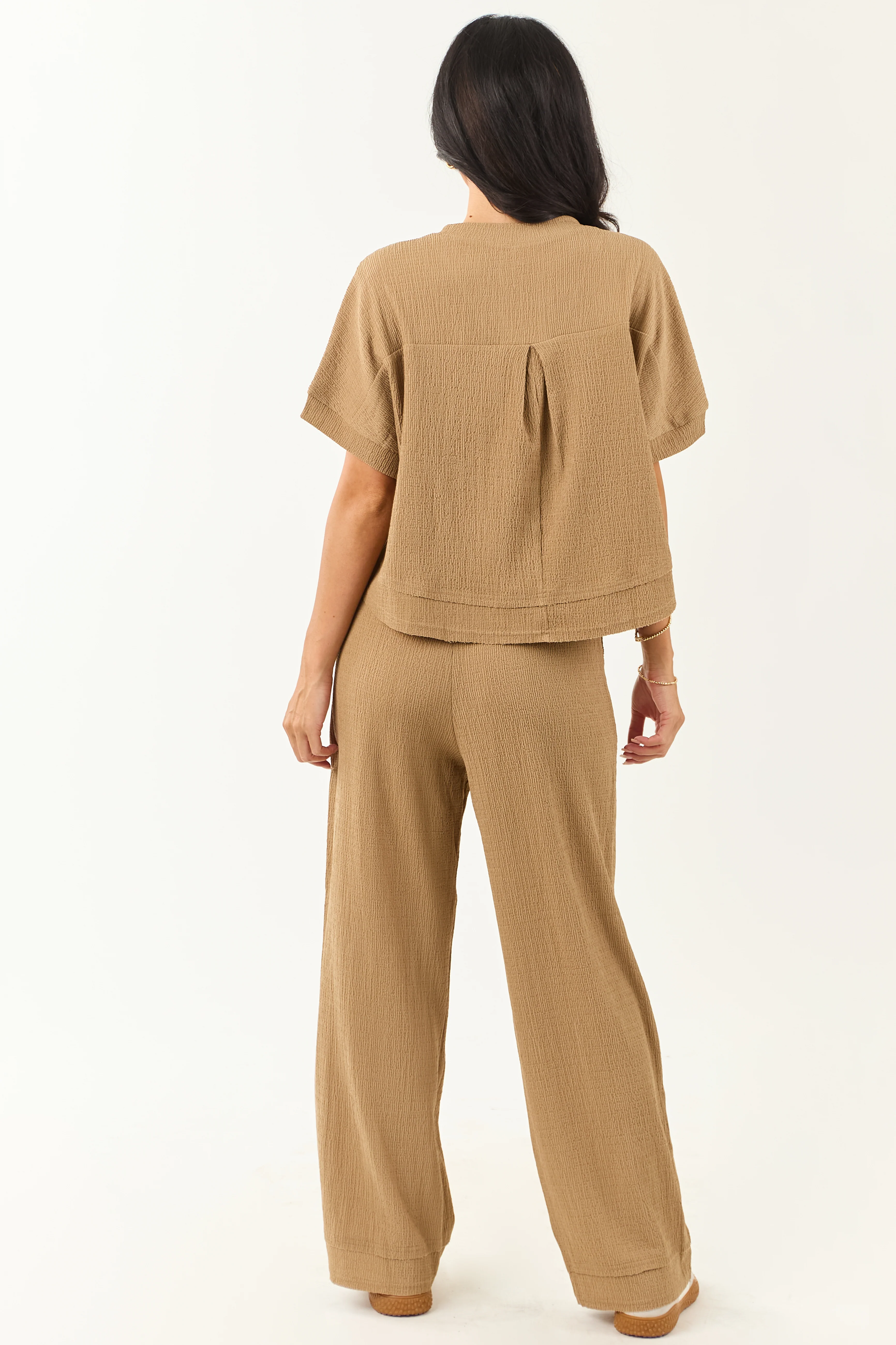 Latte Textured Knit Short Sleeve Top and Pants Set - Image 5