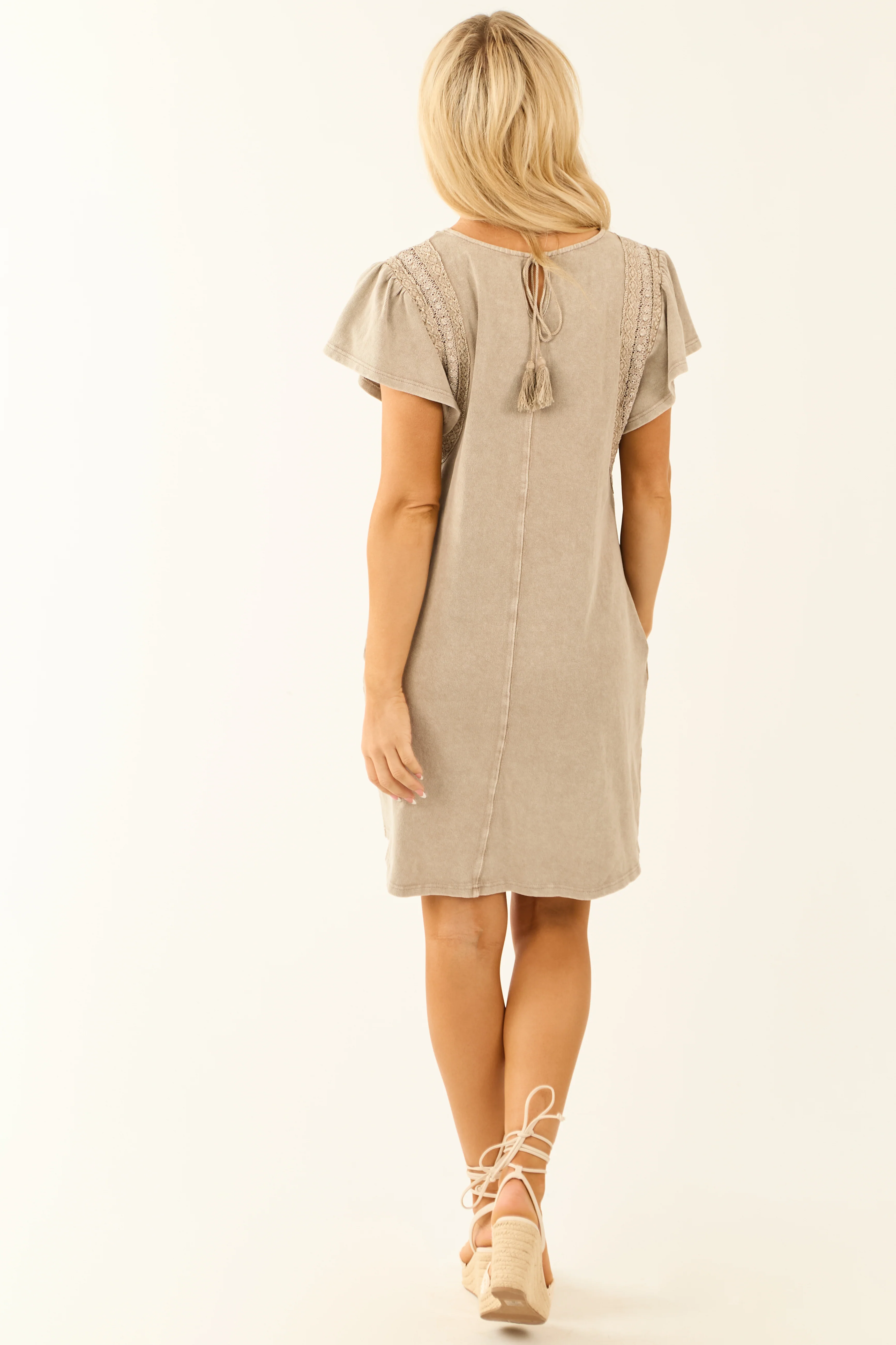 Latte Washed Lace Detail Ruffle Mini Dress - Image 5
