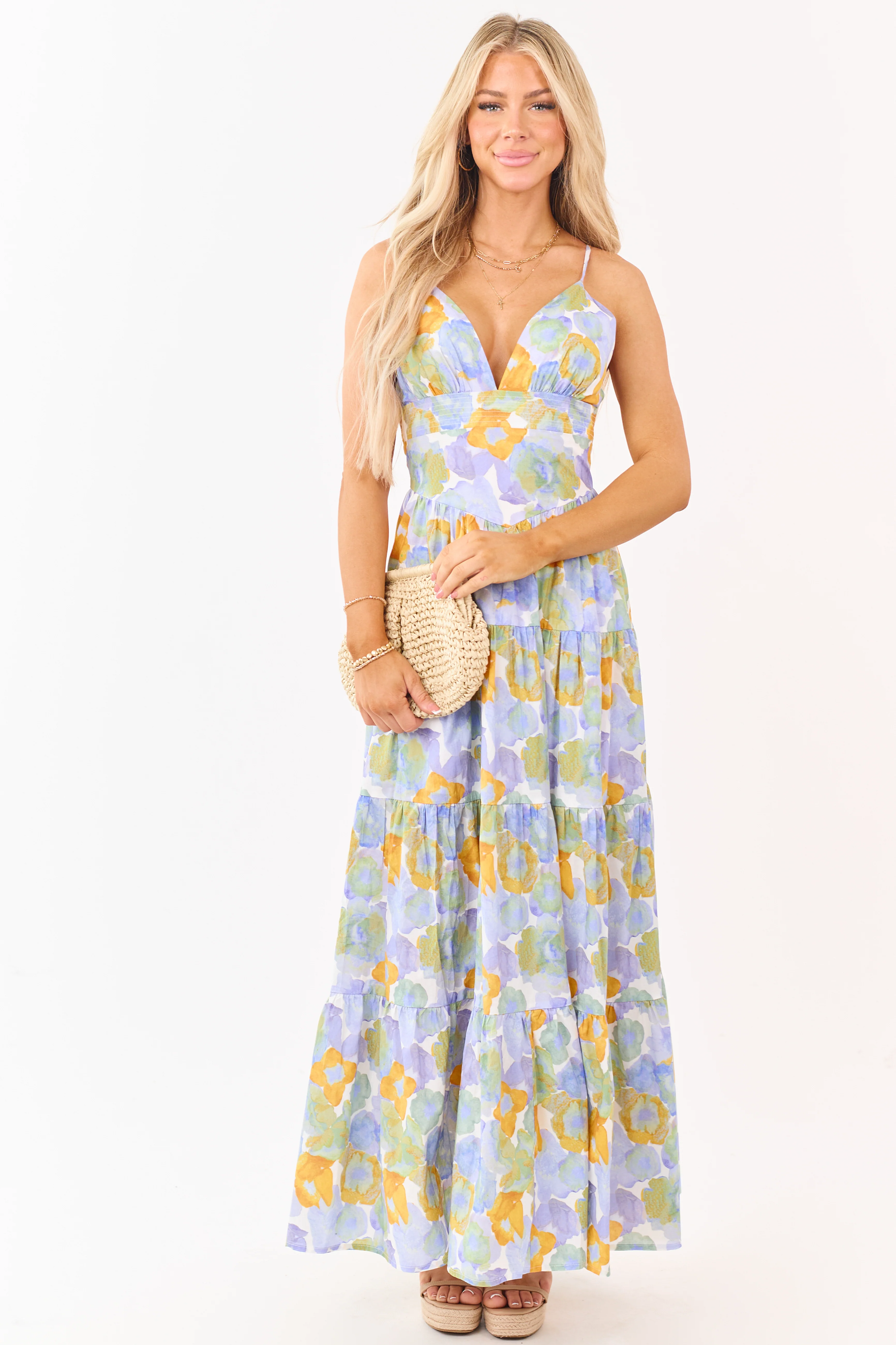 Lavender Floral Print Sleeveless Cotton Maxi Dress - Image 3