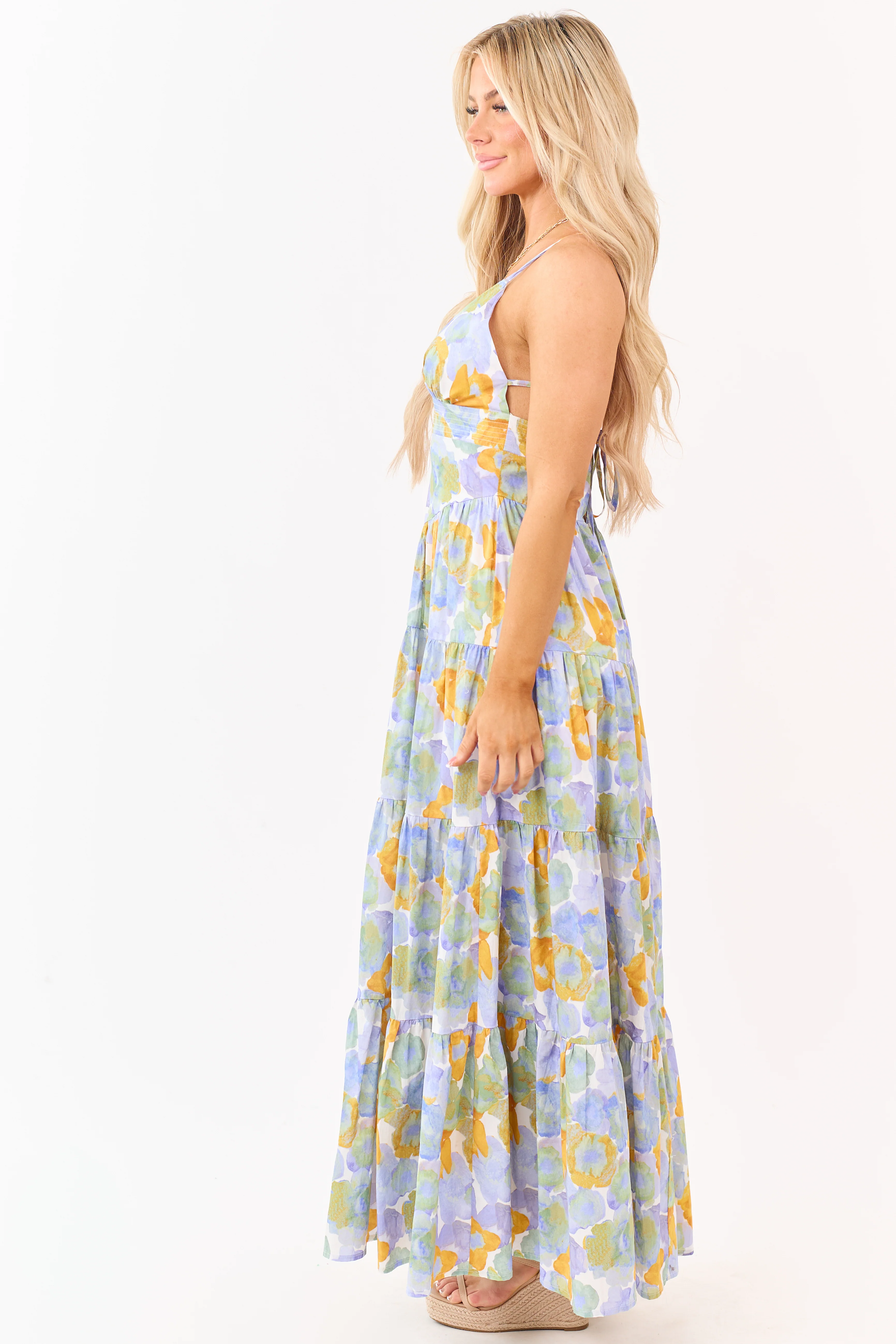 Lavender Floral Print Sleeveless Cotton Maxi Dress - Image 4