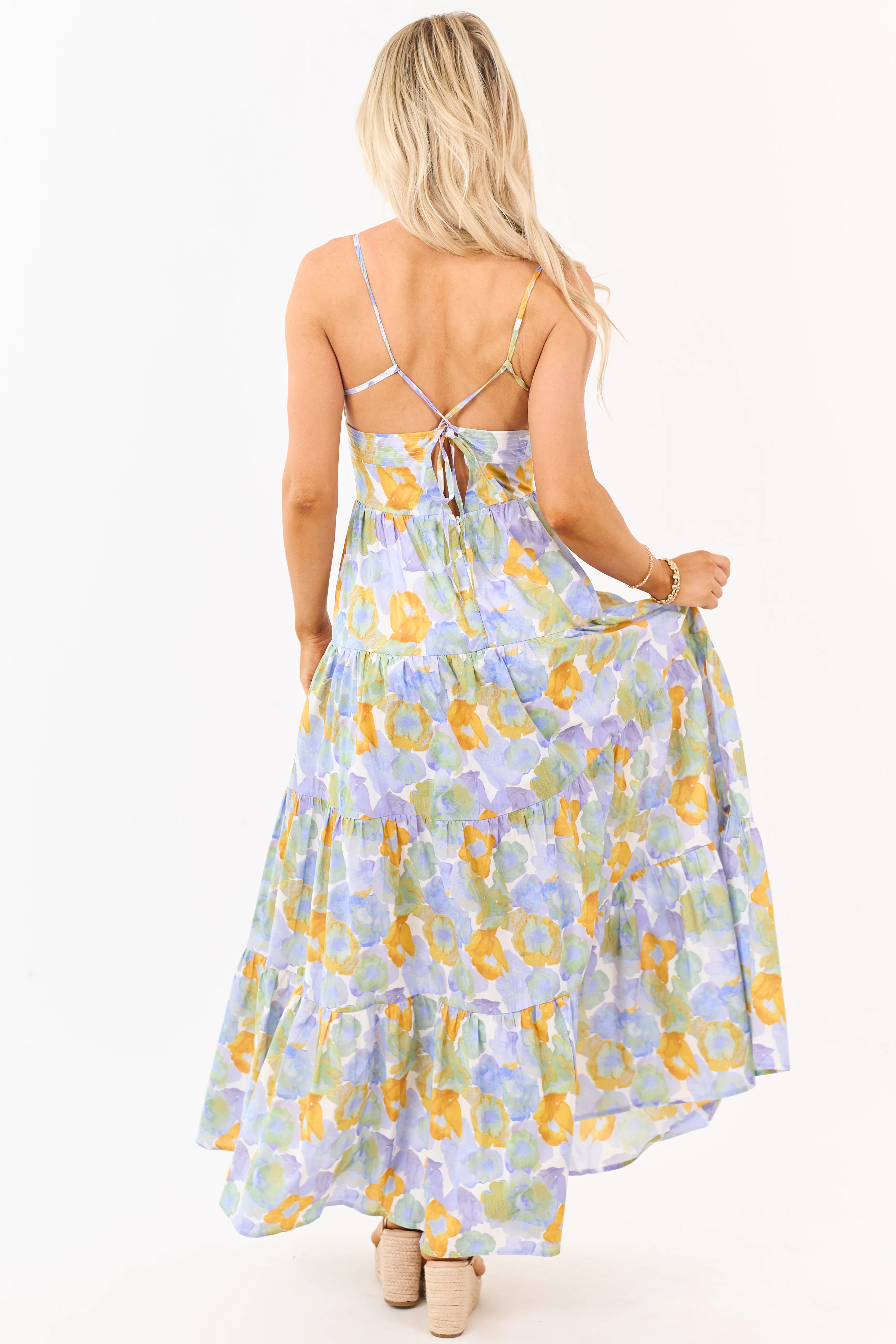 Lavender Floral Print Sleeveless Cotton Maxi Dress - Image 5