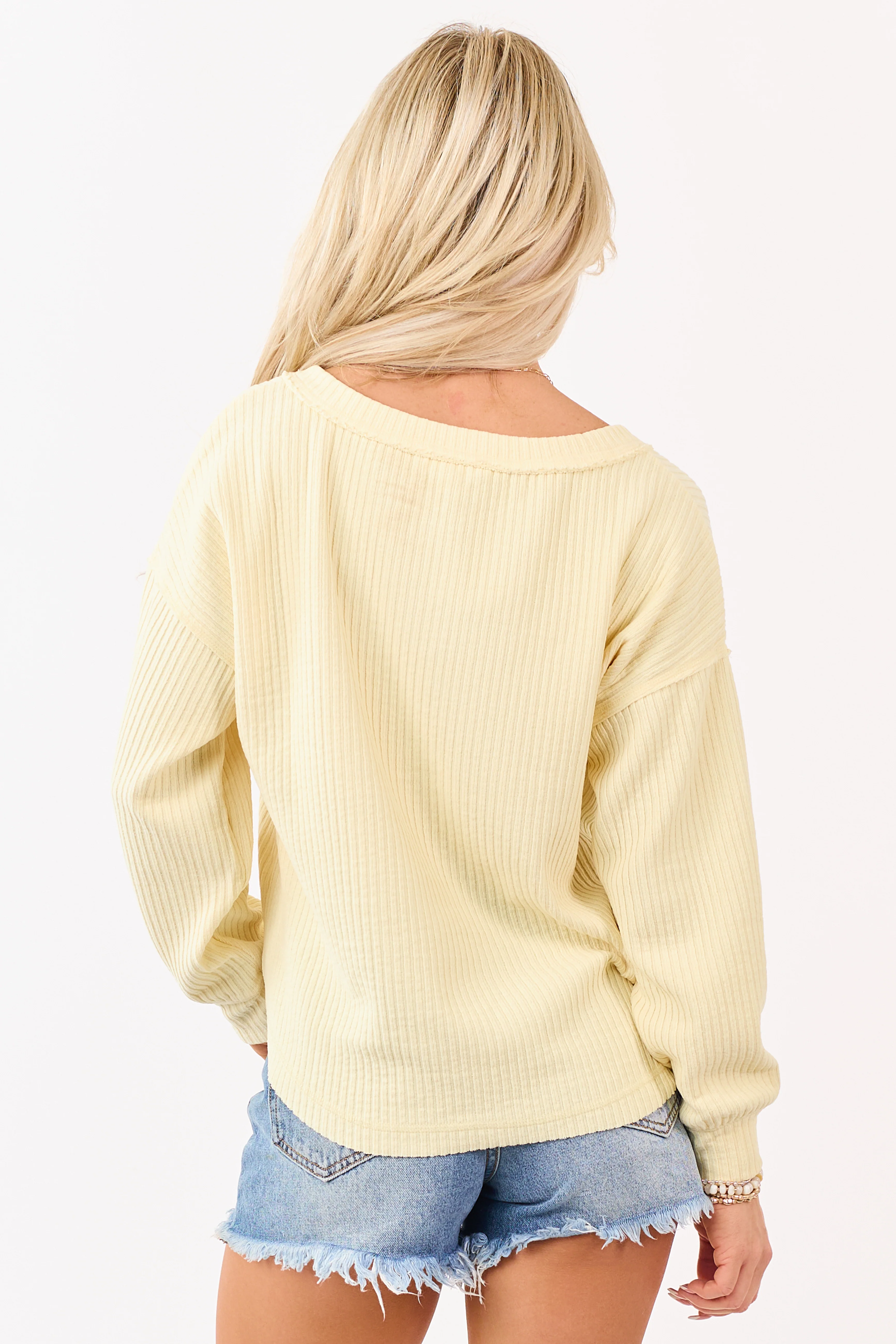 Lemon Long Sleeve Knit Henley Top - Image 6