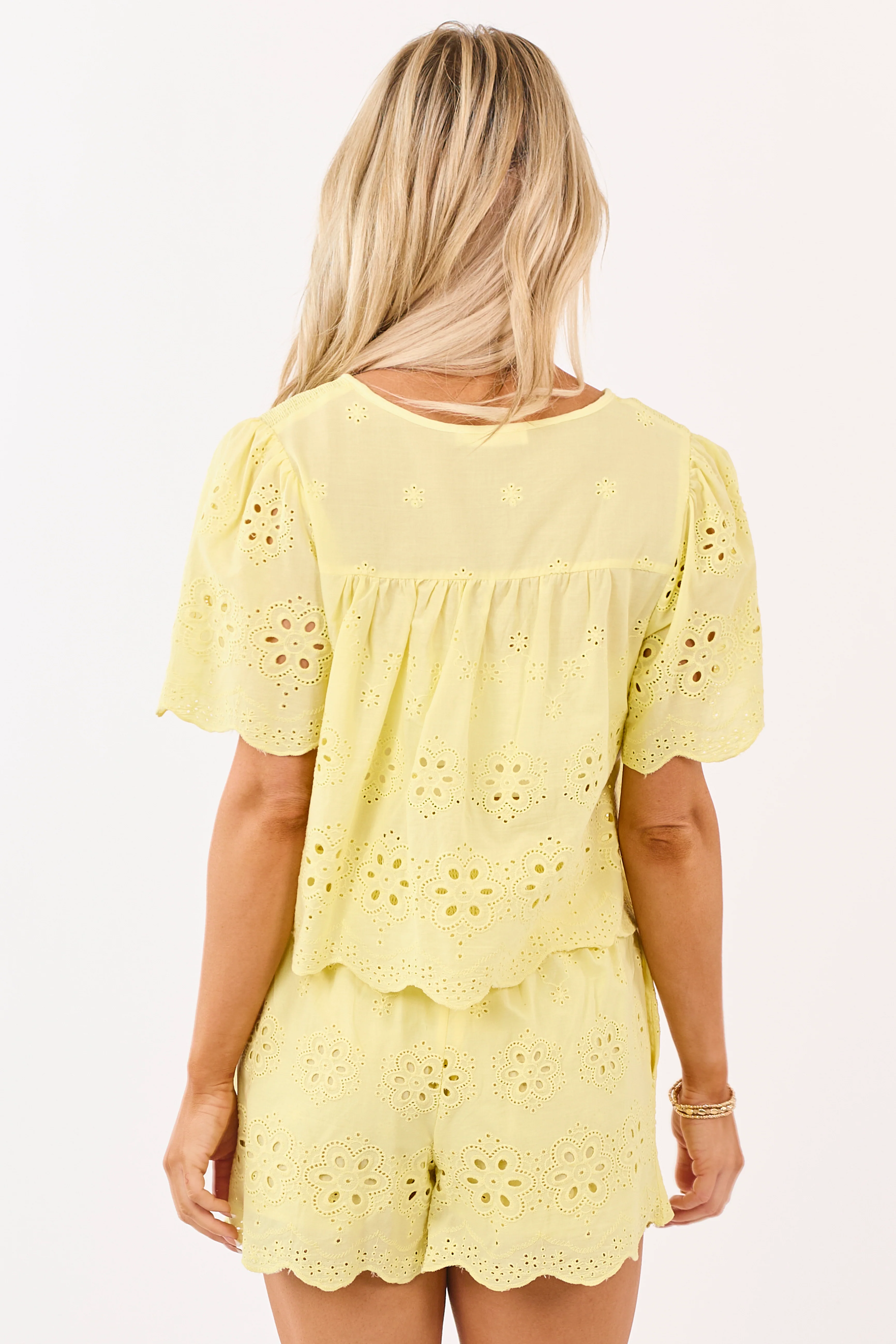 Lemon Open Eyelet Lace Top and Shorts Set - Image 6