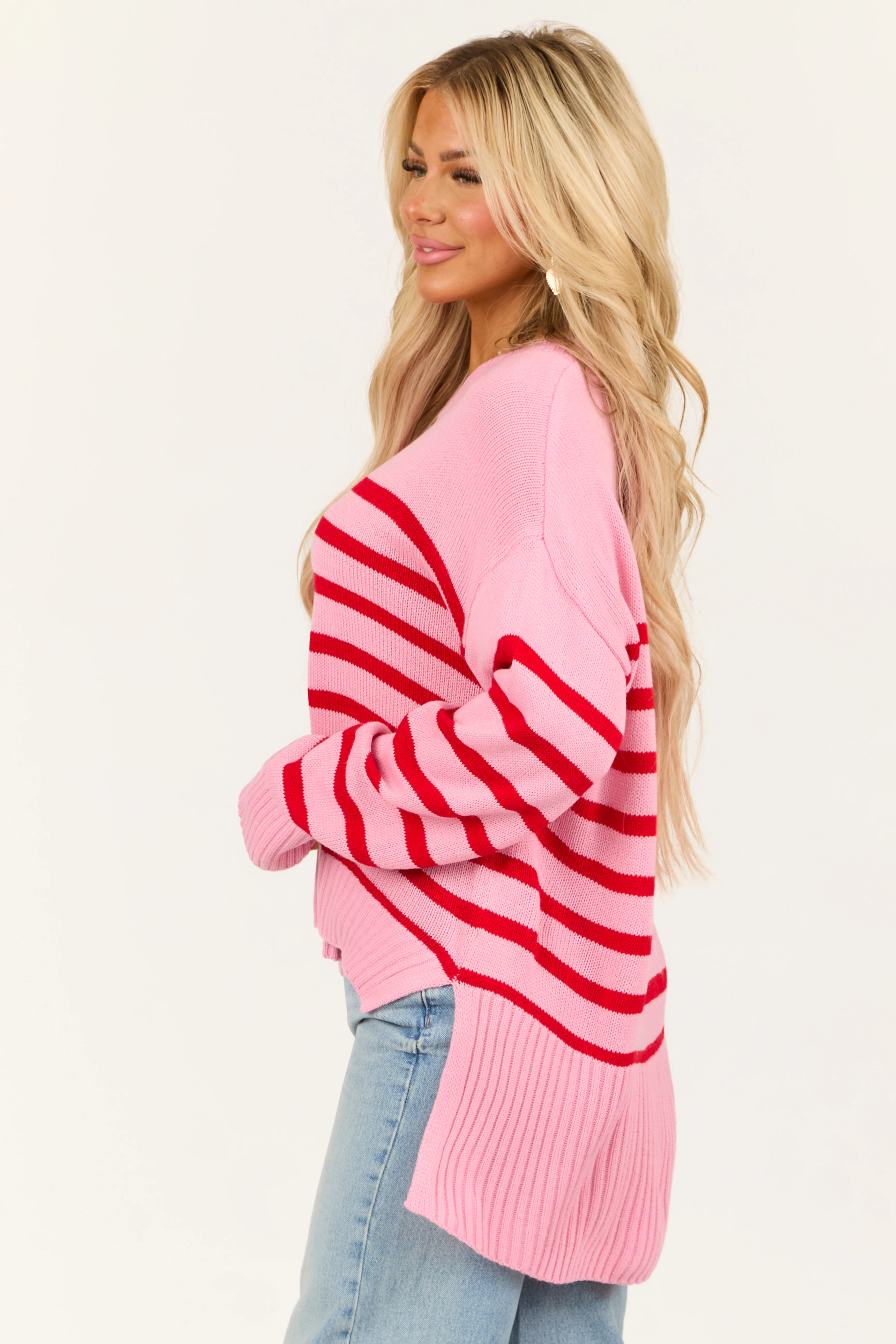 Light Bubblegum Striped Round Neck Sweater - Image 6