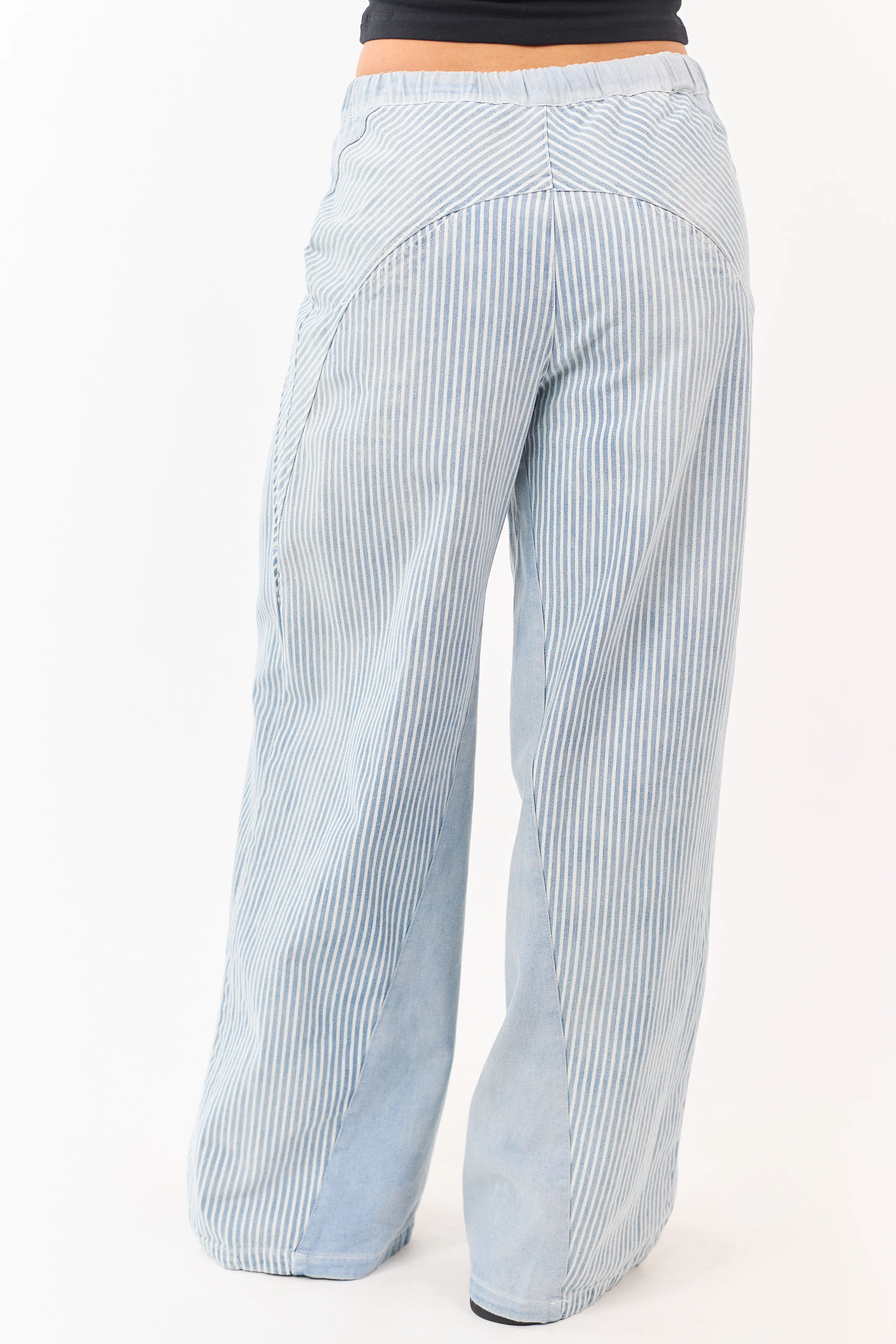 Light Wash Railroad Stripe Wide Leg Denim Pants - Image 4